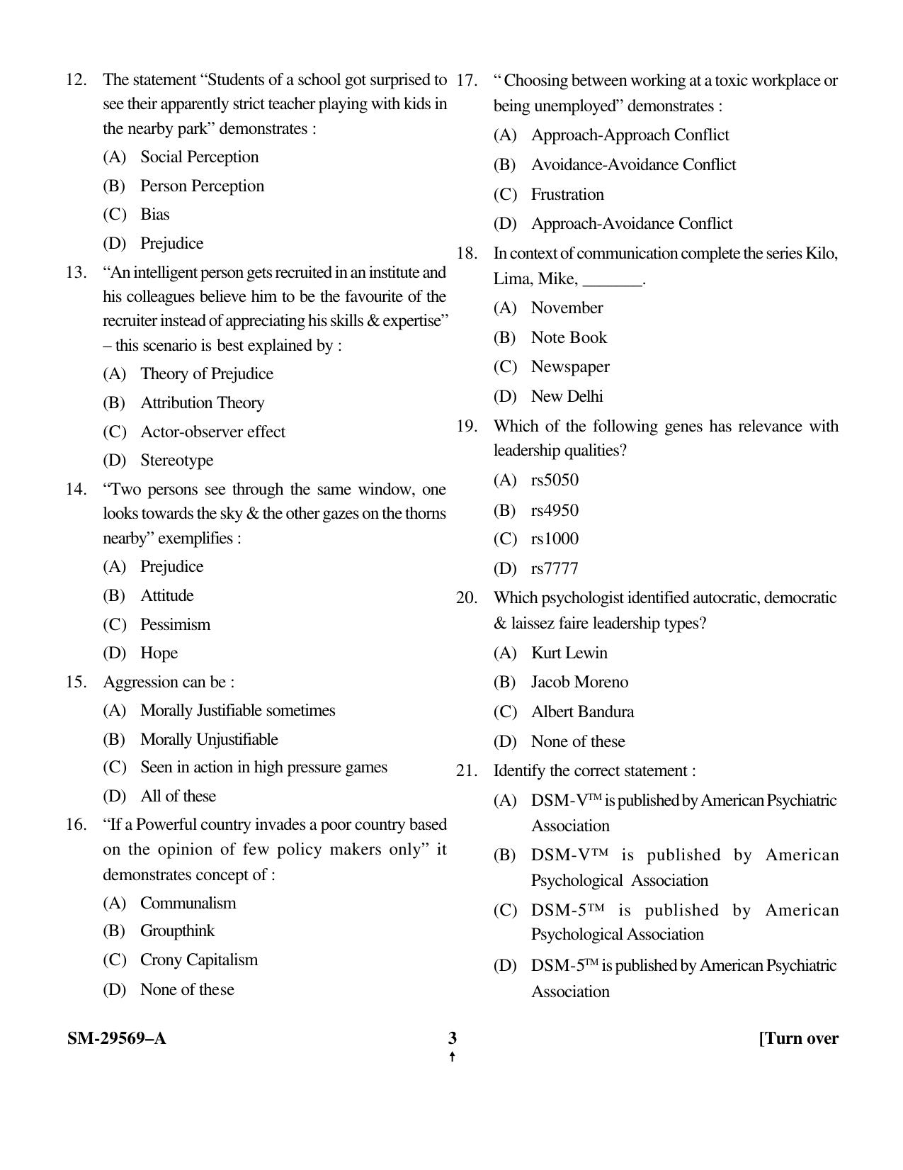 KUET 2023 M.A. Psychology Question Paper - Page 3