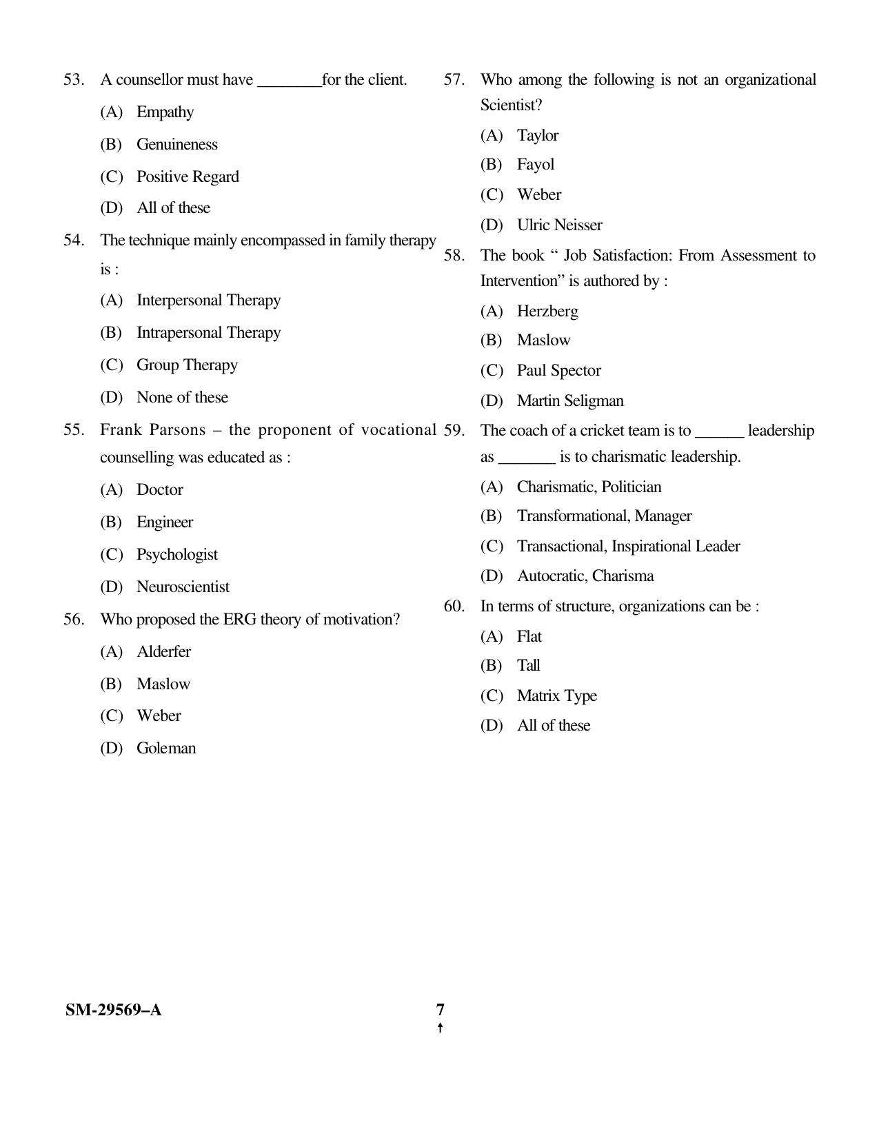 KUET 2023 M.A. Psychology Question Paper - Page 7