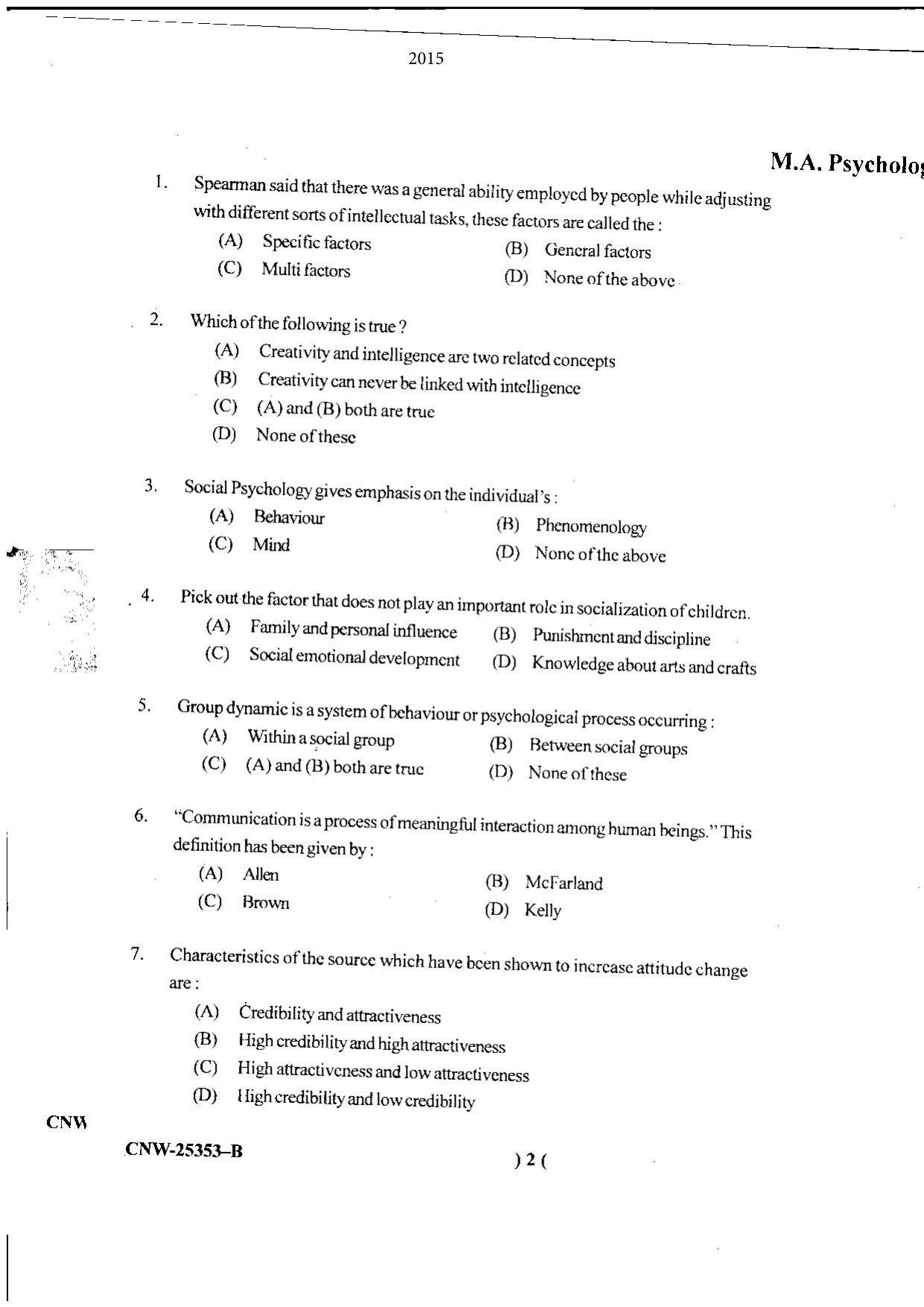 KUET 2023 M.A. Psychology Question Paper - Page 52