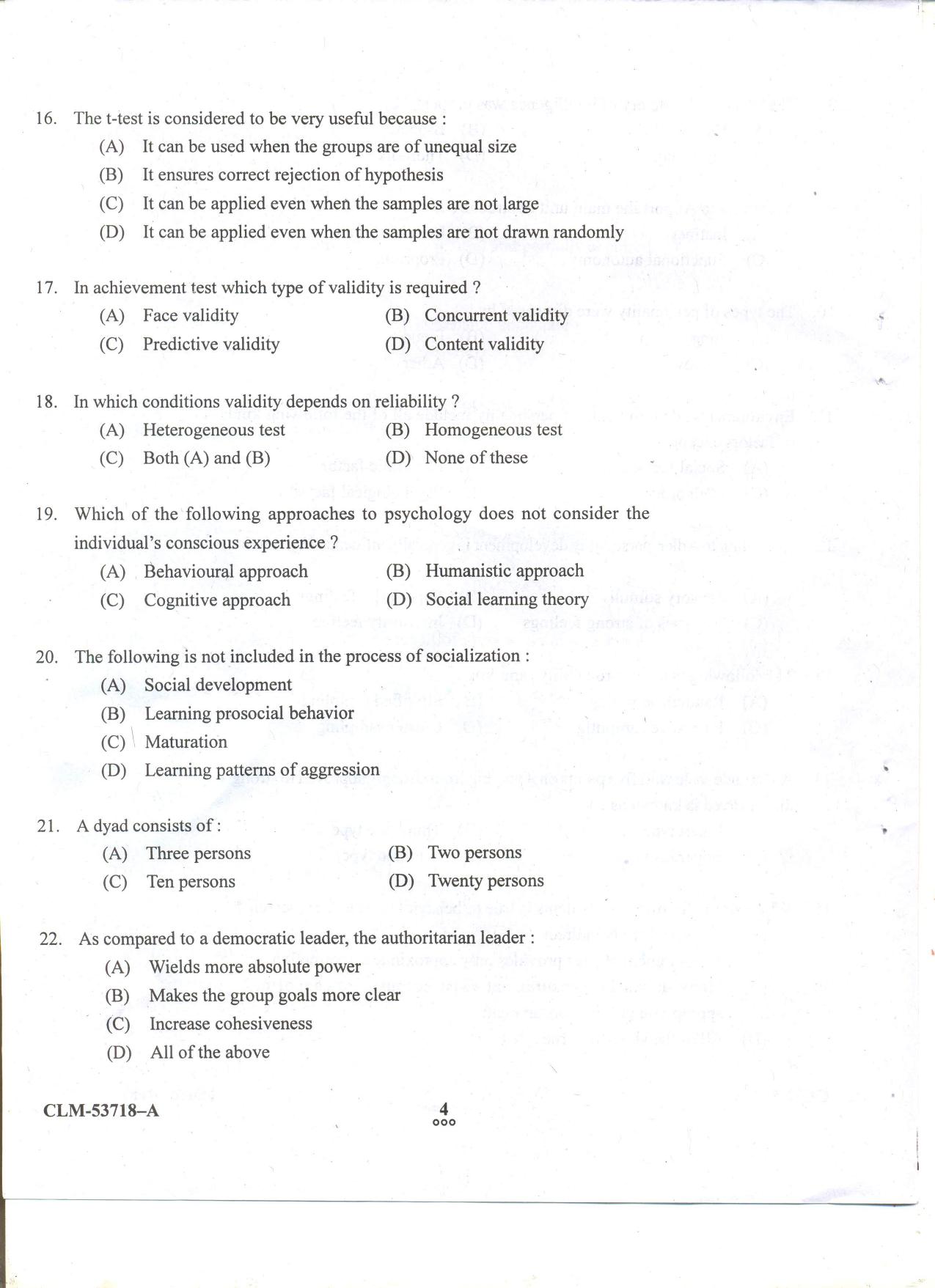 KUET 2023 M.A. Psychology Question Paper - Page 64
