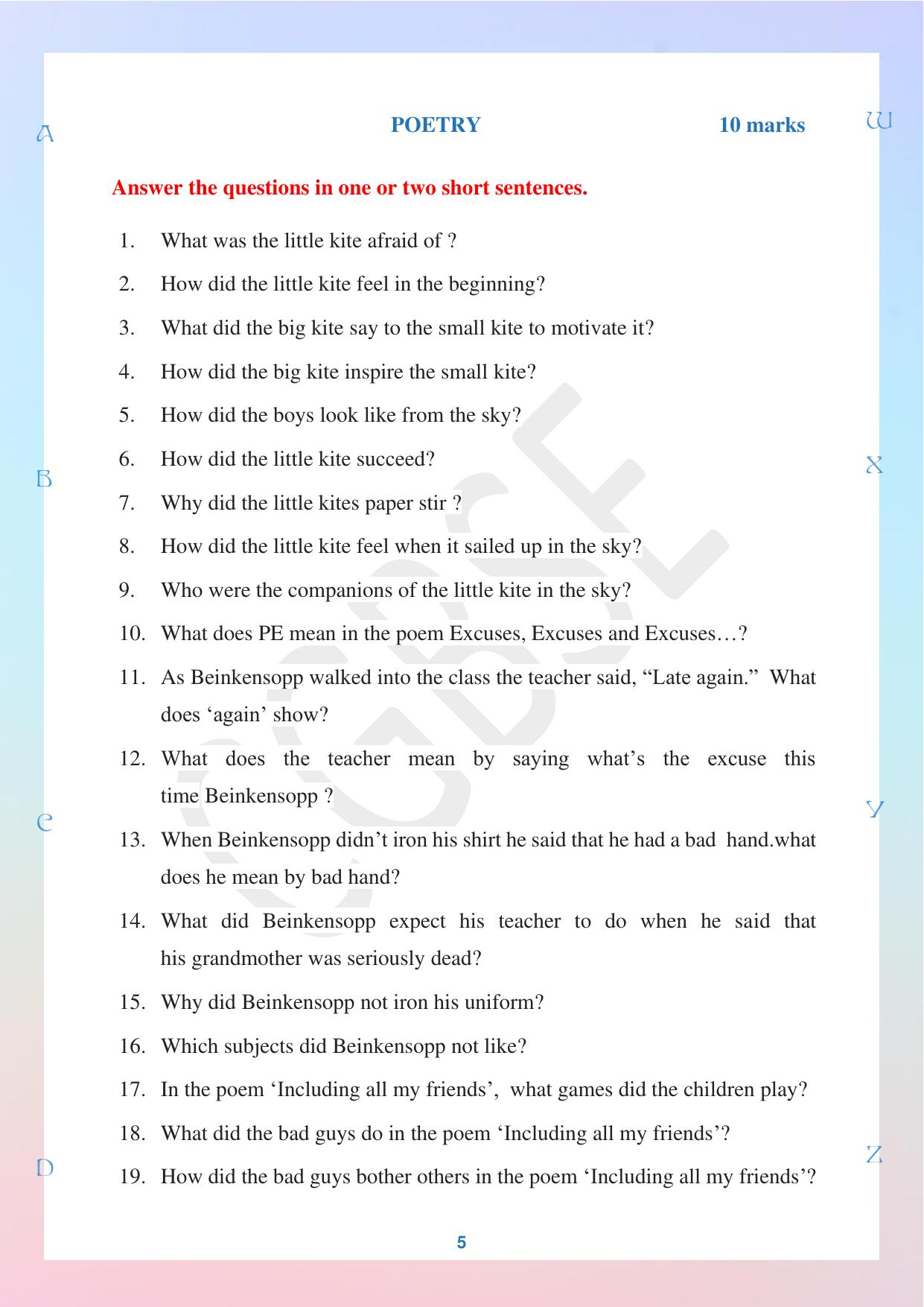 CGBSE Board Class 10 English अंग्रेजी 2023-2024 Question Bank - Page 5