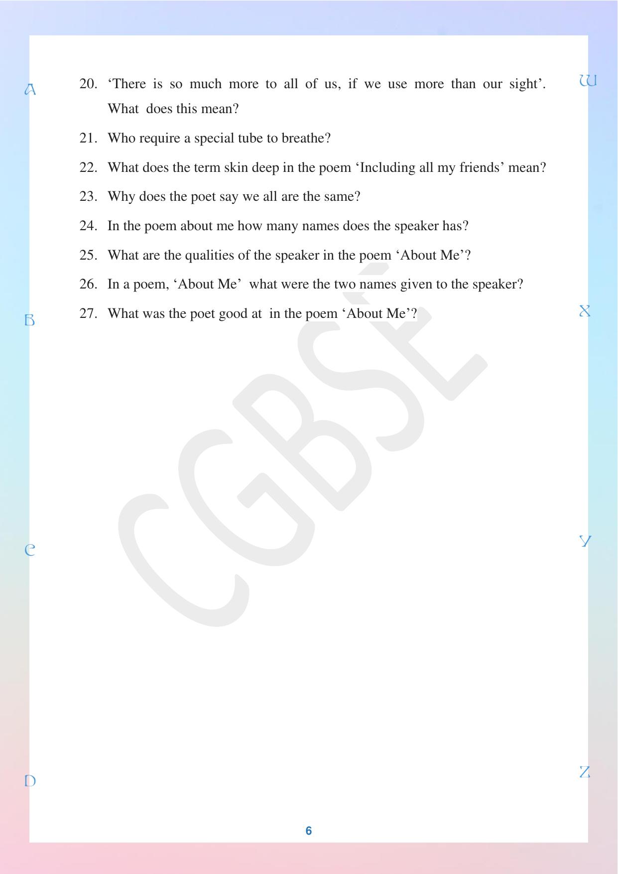 CGBSE Board Class 10 English अंग्रेजी 2023-2024 Question Bank - Page 6