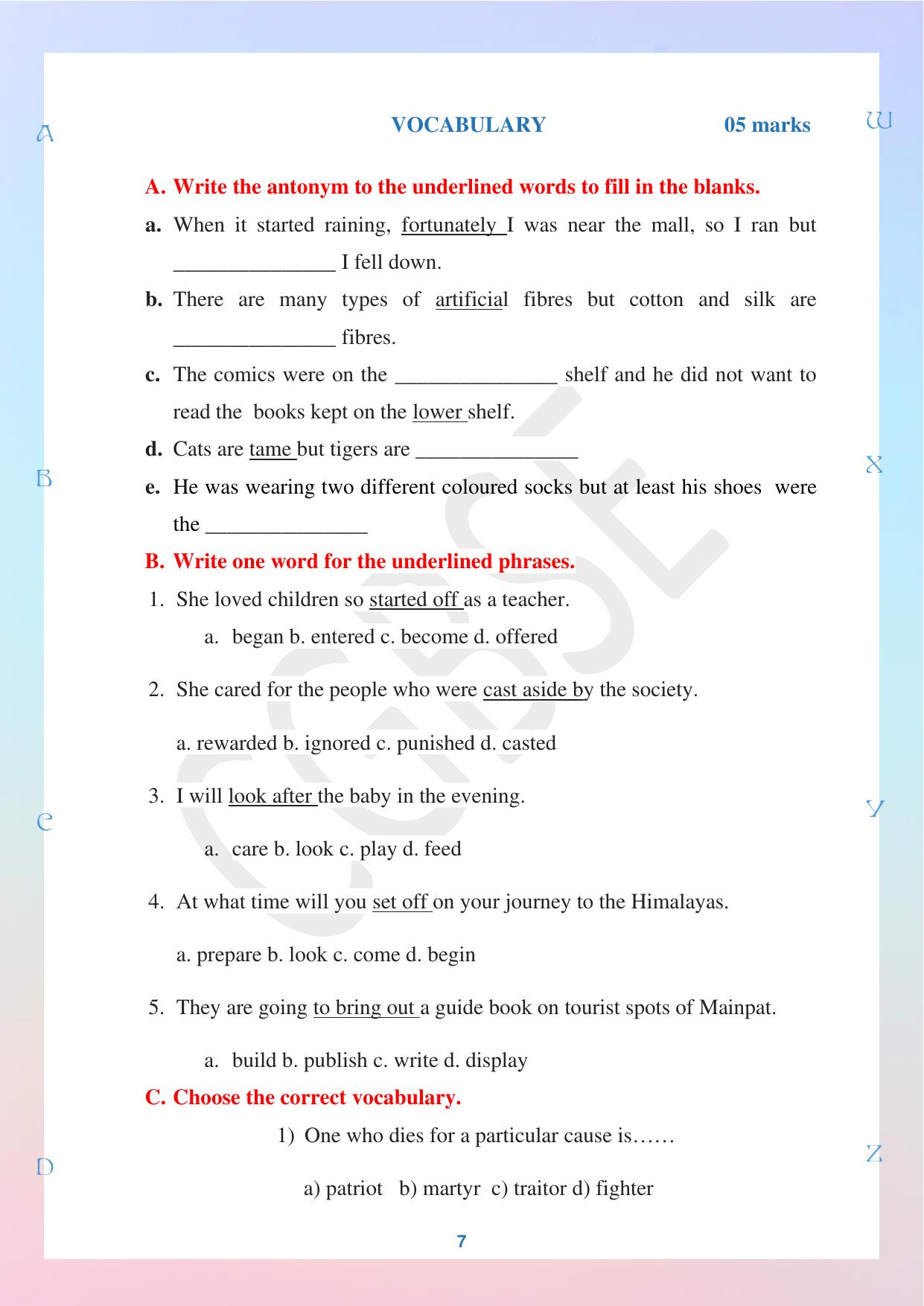 CGBSE Board Class 10 English अंग्रेजी 2023-2024 Question Bank - Page 7