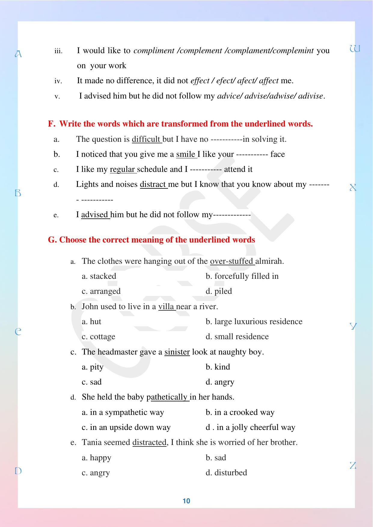 CGBSE Board Class 10 English अंग्रेजी 2023-2024 Question Bank - Page 10