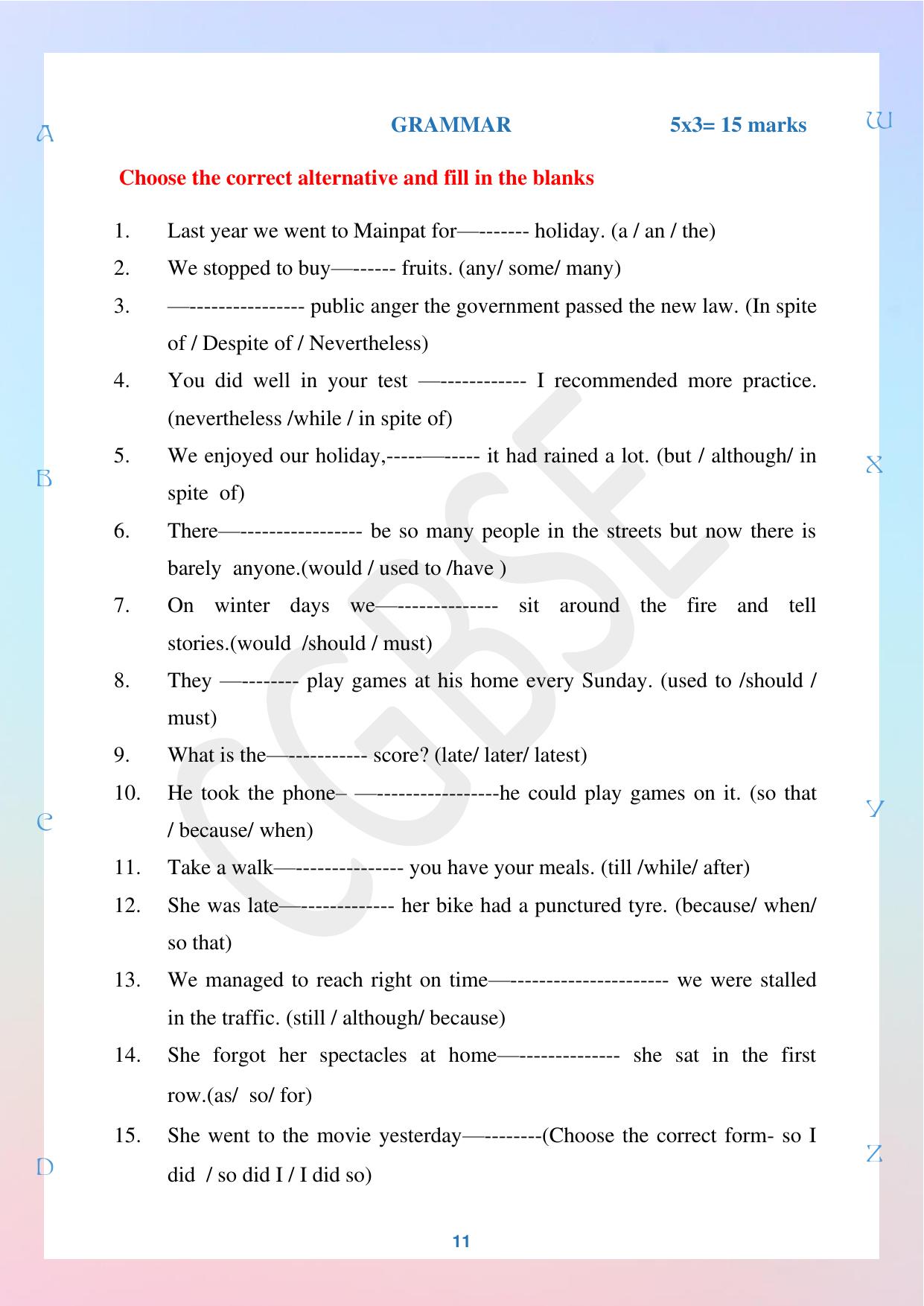 CGBSE Board Class 10 English अंग्रेजी 2023-2024 Question Bank - Page 11
