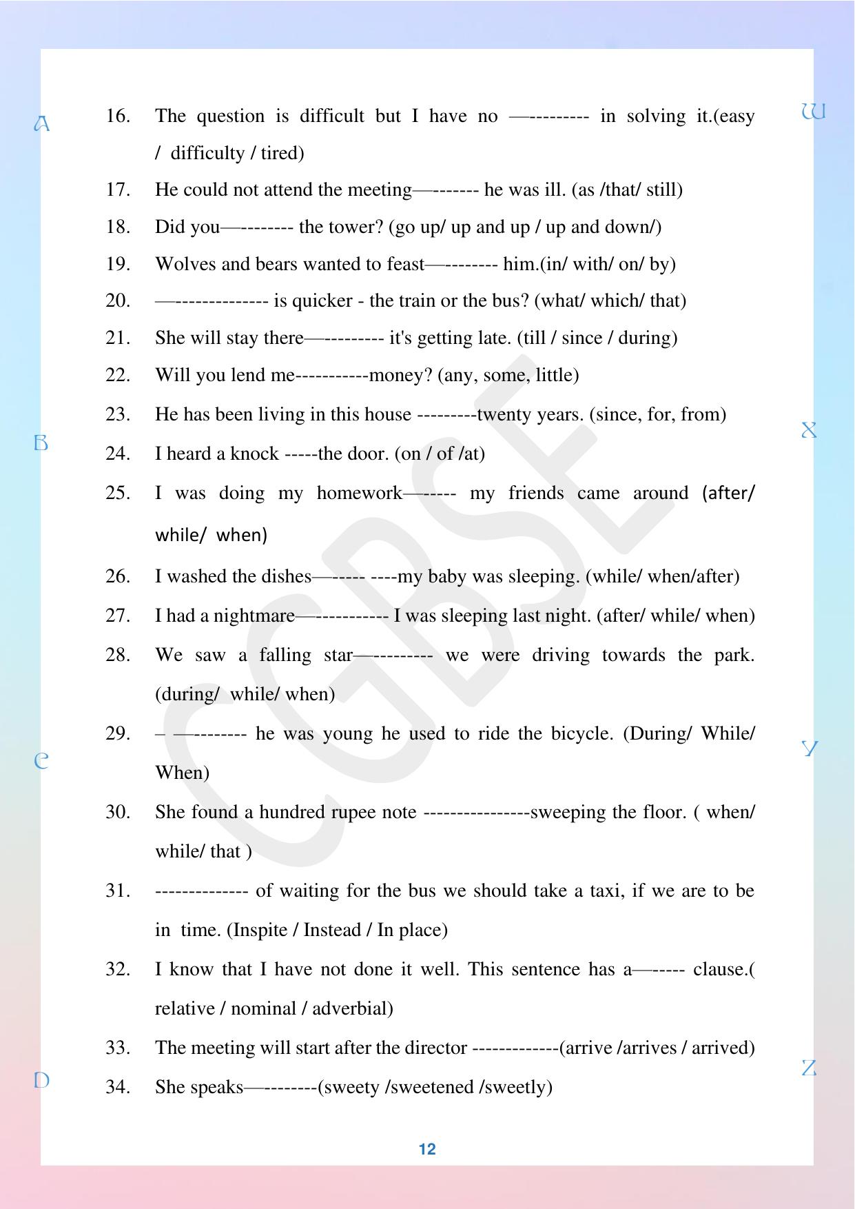 CGBSE Board Class 10 English अंग्रेजी 2023-2024 Question Bank - Page 12