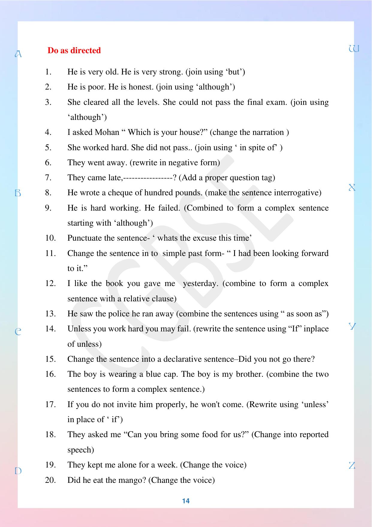 CGBSE Board Class 10 English अंग्रेजी 2023-2024 Question Bank - Page 14