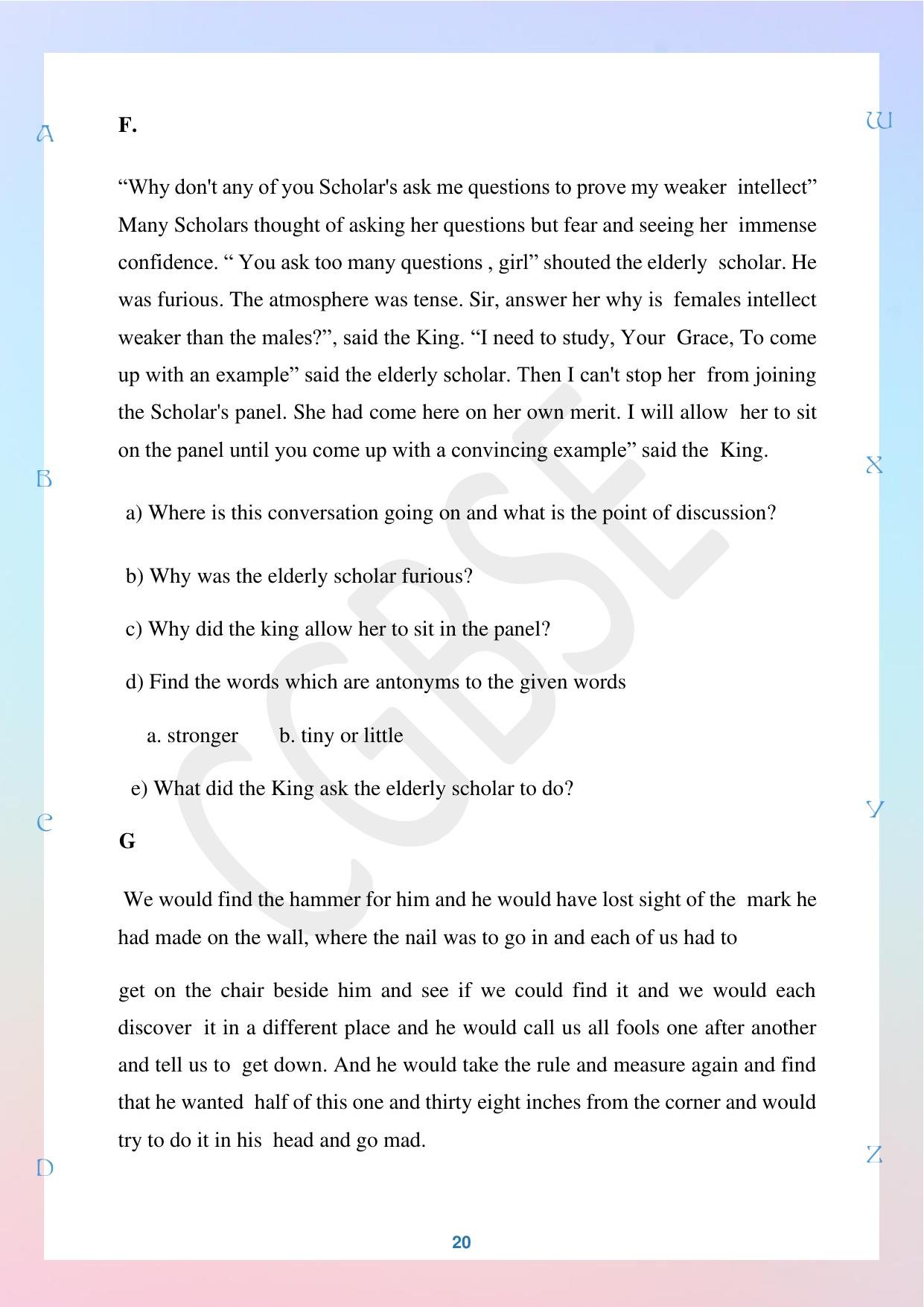 CGBSE Board Class 10 English अंग्रेजी 2023-2024 Question Bank - Page 20