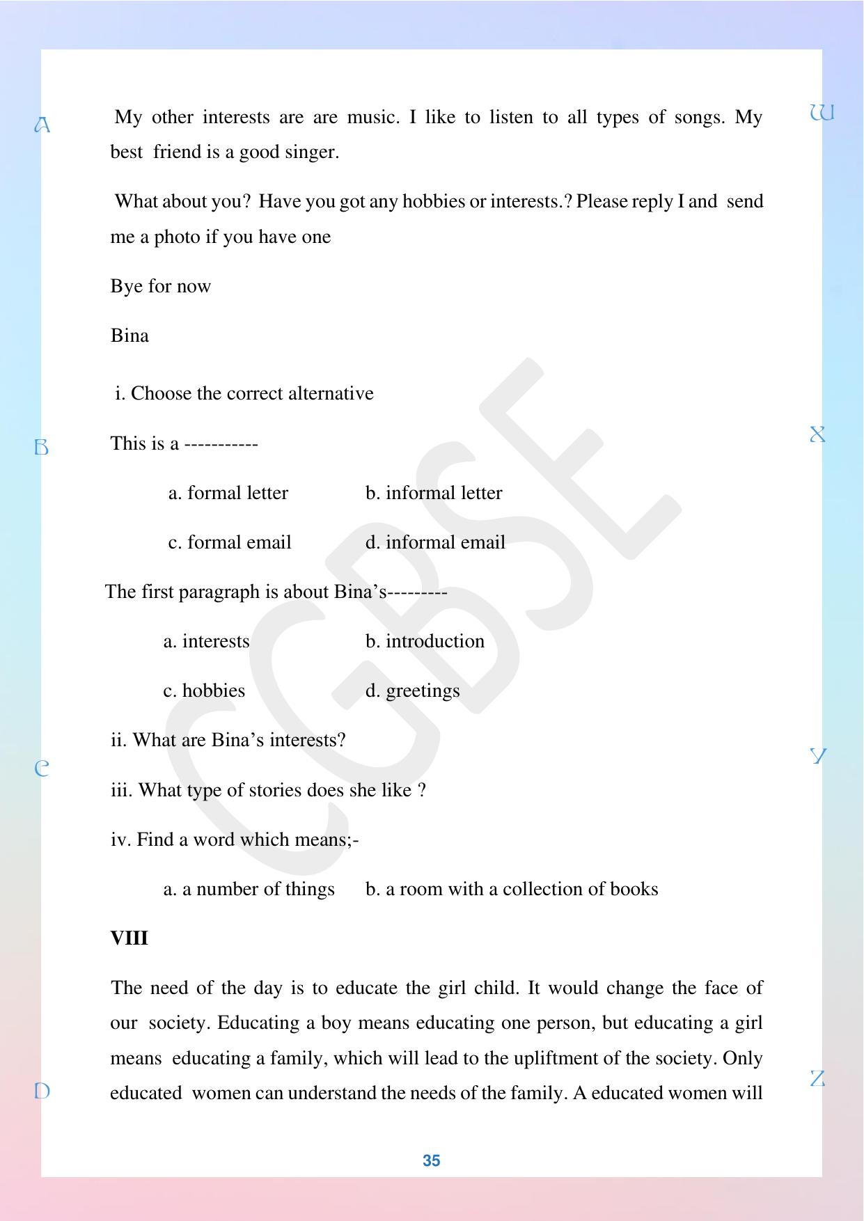 CGBSE Board Class 10 English अंग्रेजी 2023-2024 Question Bank - Page 35
