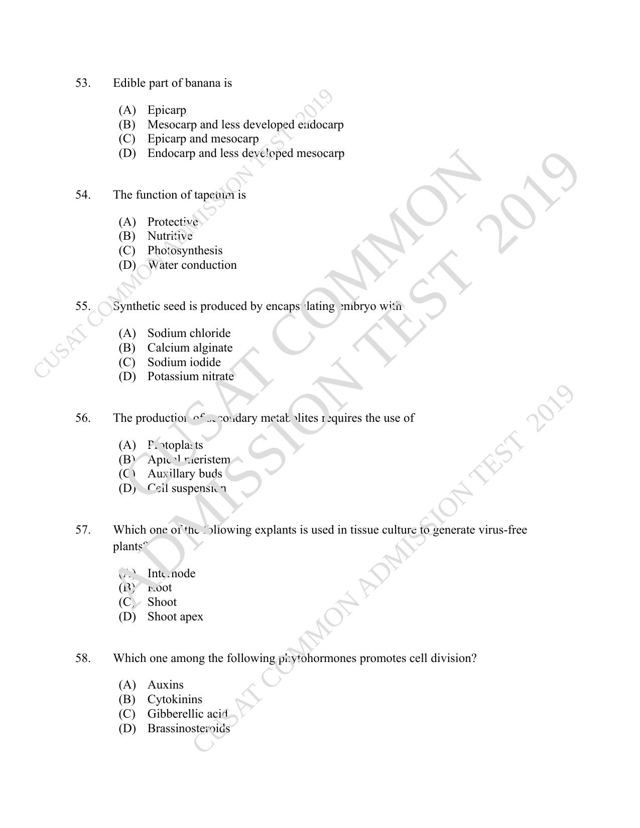 CUSAT CAT 2019 Botony Question Paper With Answer Key - Page 10