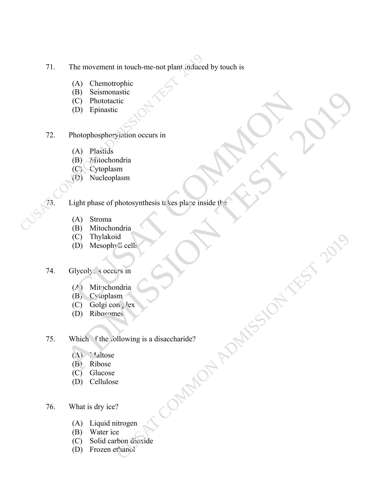 CUSAT CAT 2019 Botony Question Paper With Answer Key - Page 13