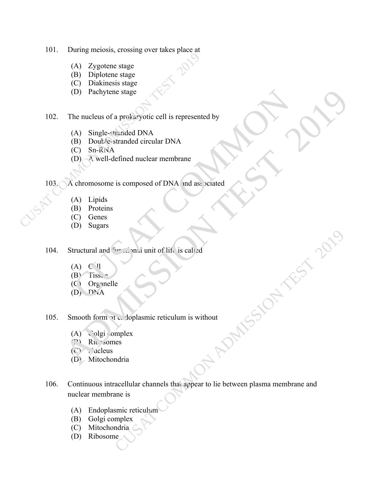 CUSAT CAT 2019 Botony Question Paper With Answer Key - Page 18