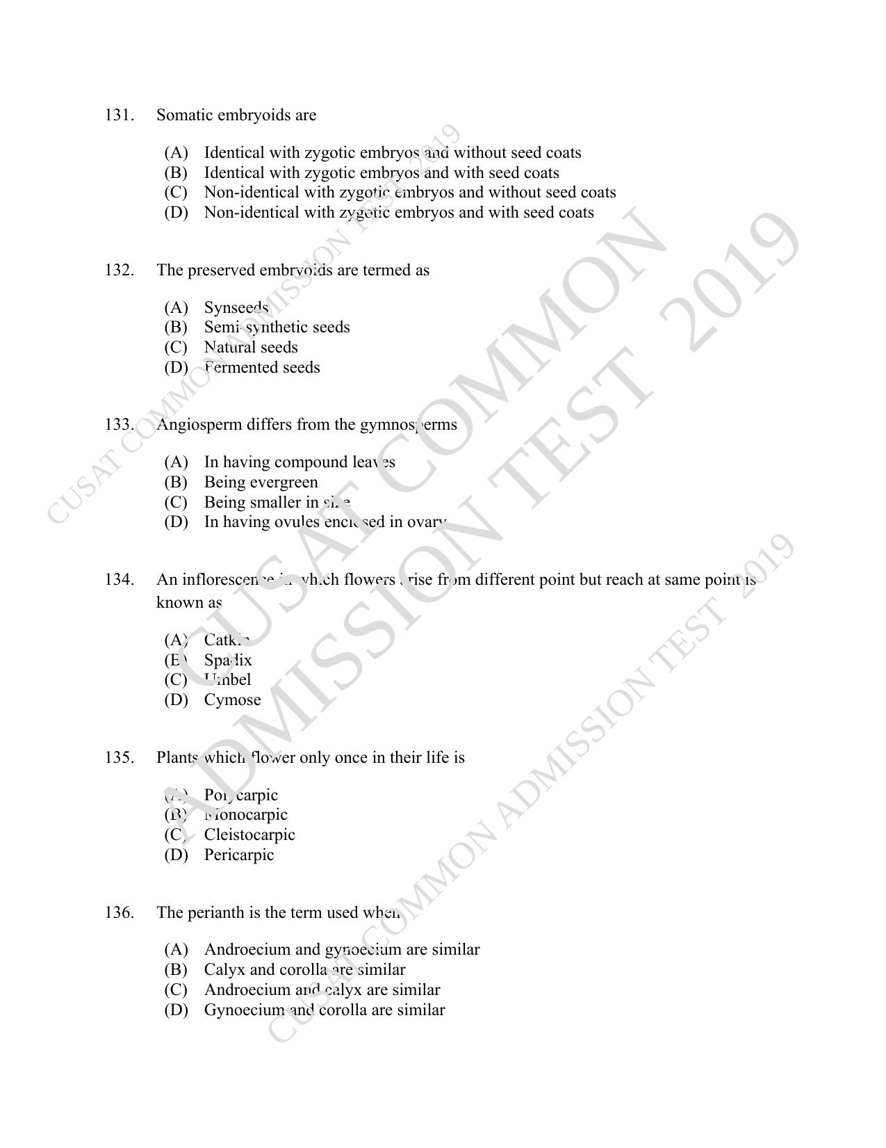 CUSAT CAT 2019 Botony Question Paper With Answer Key - Page 23