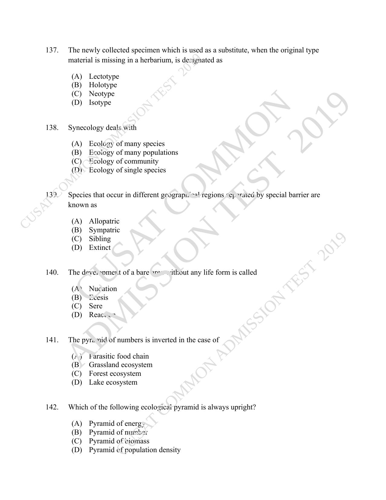 CUSAT CAT 2019 Botony Question Paper With Answer Key - Page 24