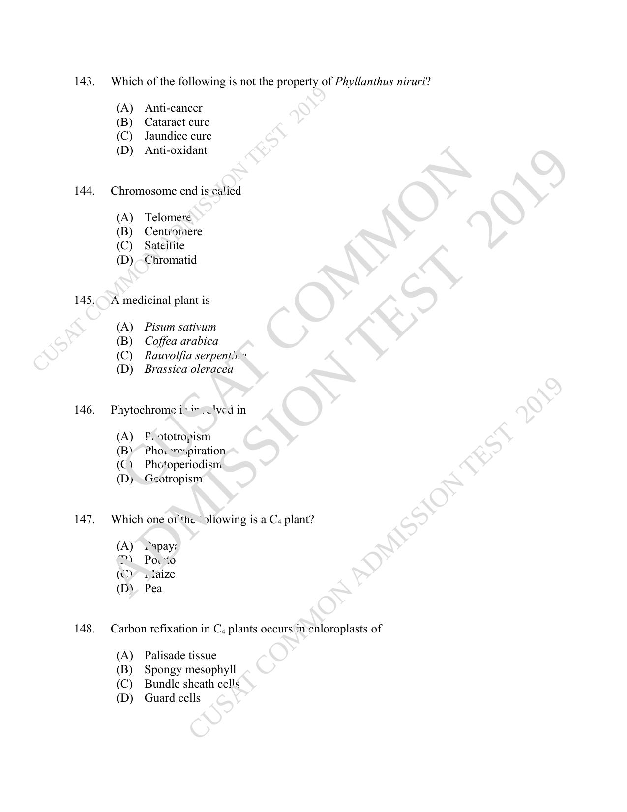 CUSAT CAT 2019 Botony Question Paper With Answer Key - Page 25
