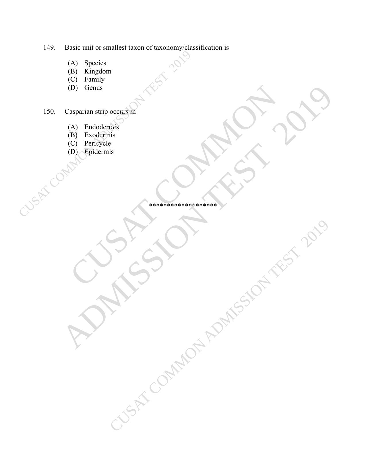 CUSAT CAT 2019 Botony Question Paper With Answer Key - Page 26