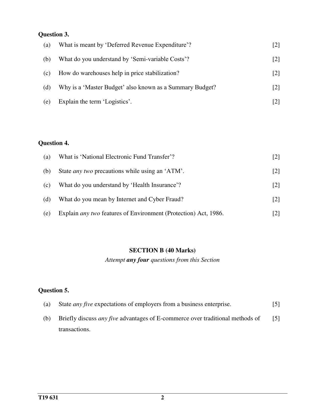 ISC Class 12 2019 Commercial Studies Question Paper - Page 2