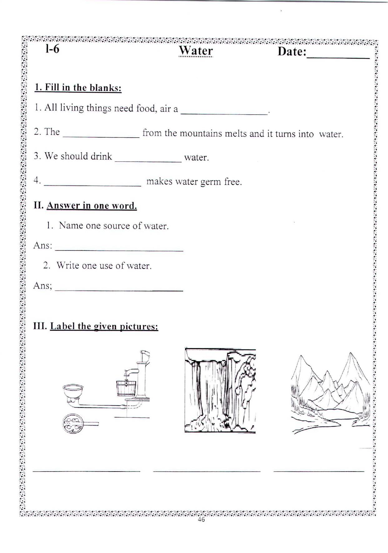 Worksheets for Class 2 EVS Assignment 63 Water - Page 1