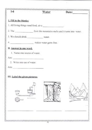Worksheets for Class 2 EVS Assignment 63 Water