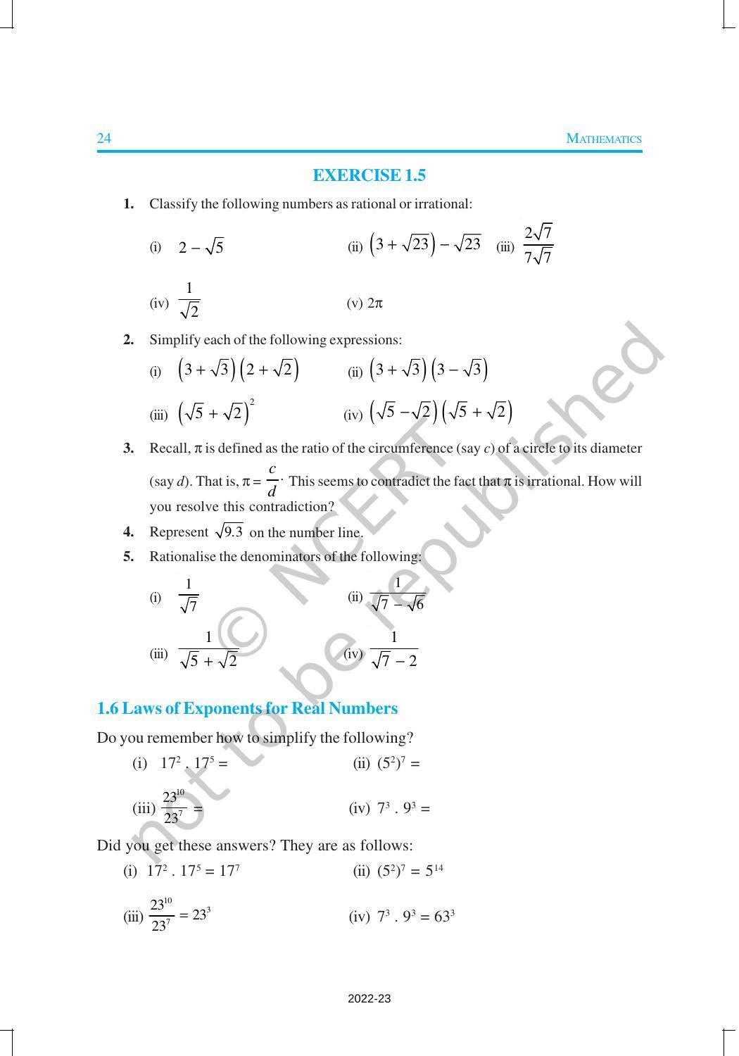 NCERT Book for Class 9 Maths Chapter 1 Number System - Page 24