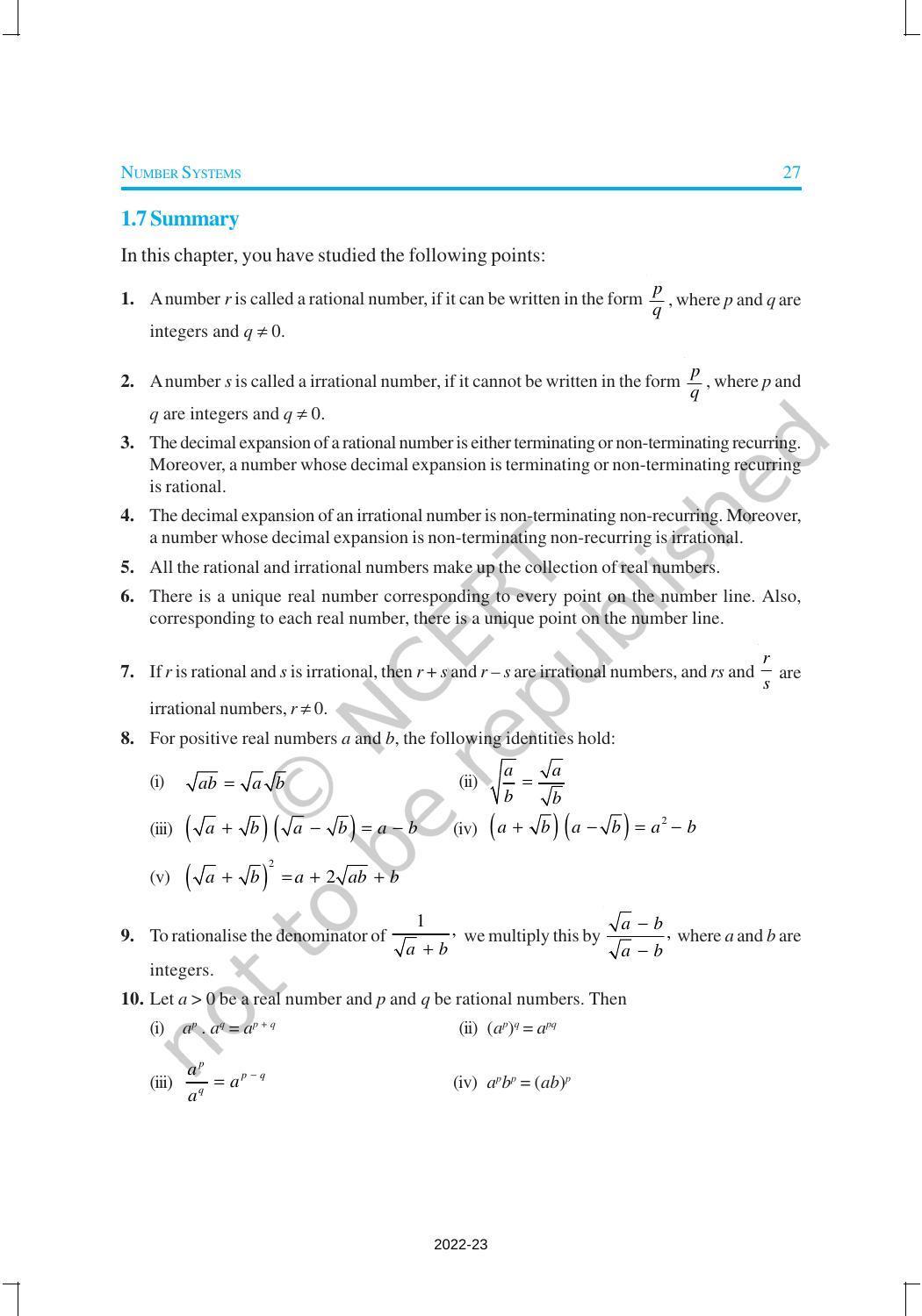 NCERT Book for Class 9 Maths Chapter 1 Number System - Page 27