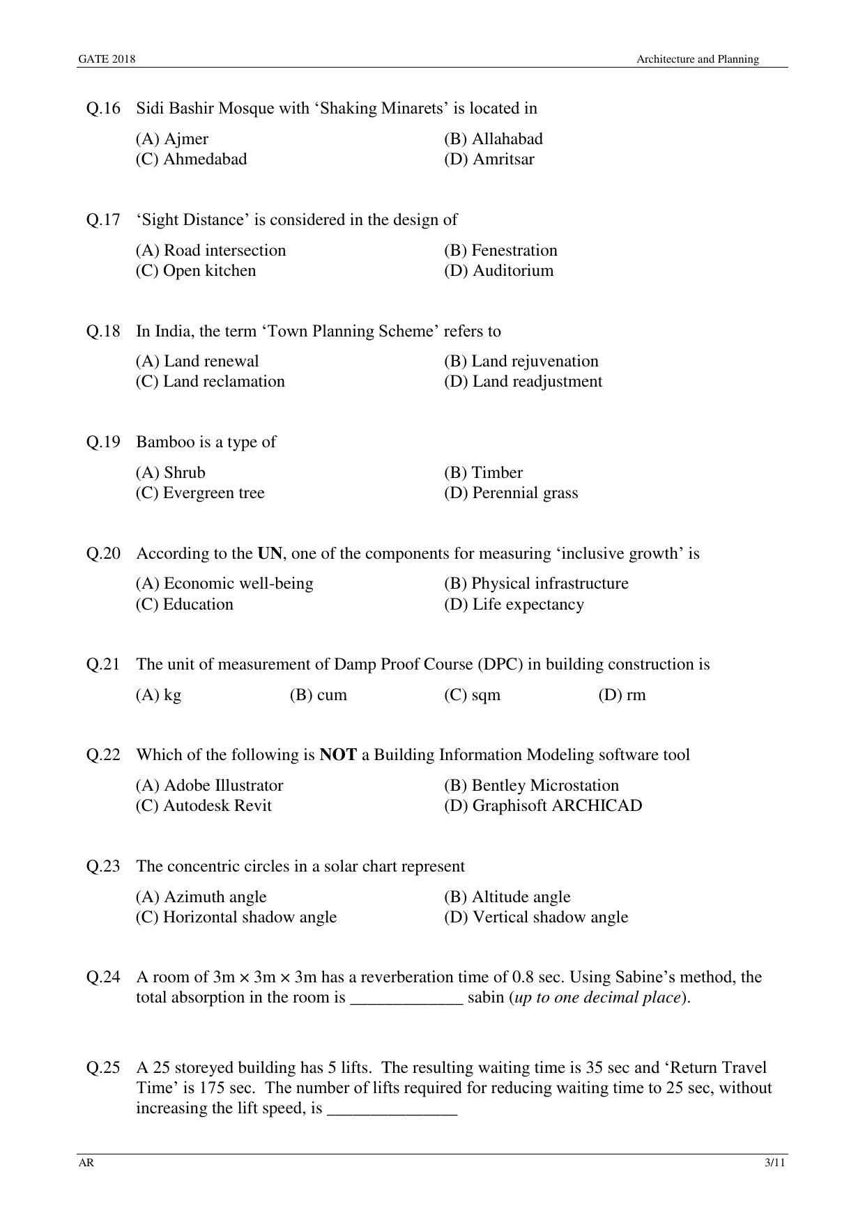 GATE 2018 Architecture and Planning (AR) Question Paper with Answer Key - Page 5