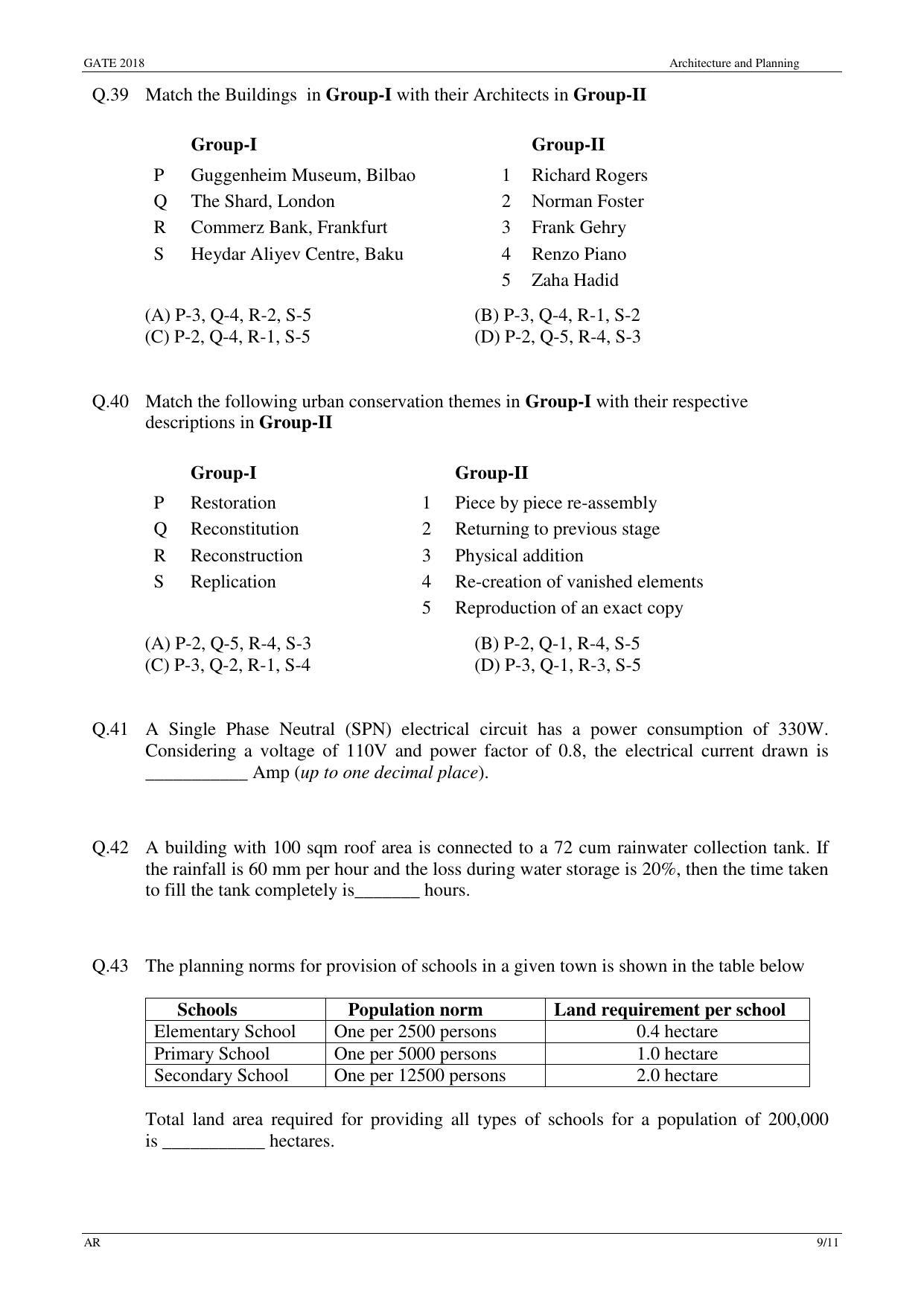 GATE 2018 Architecture and Planning (AR) Question Paper with Answer Key - Page 11