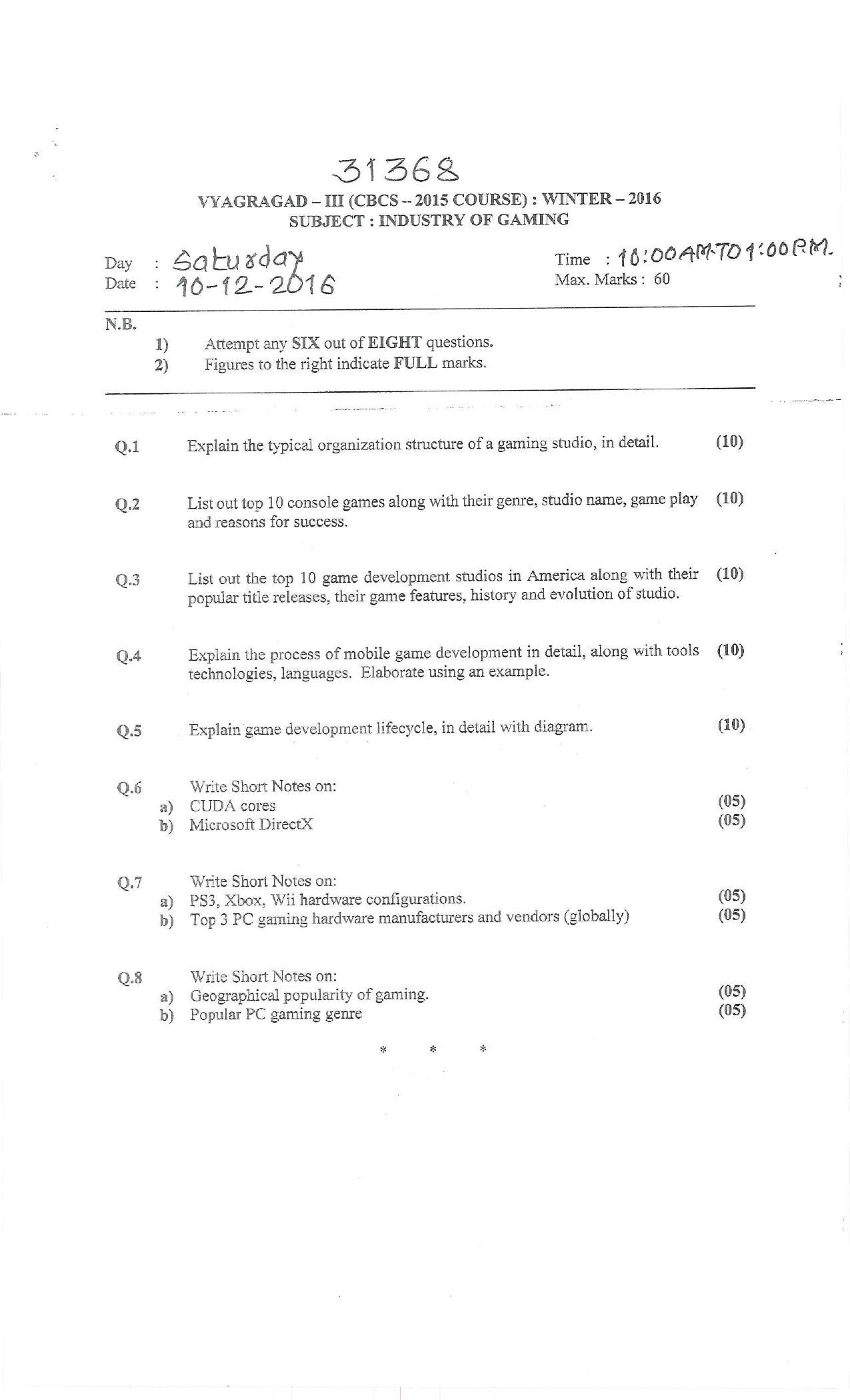 Bharati Vidyapeeth B.SC. A G 2015 COURSE Question Paper - Page 2
