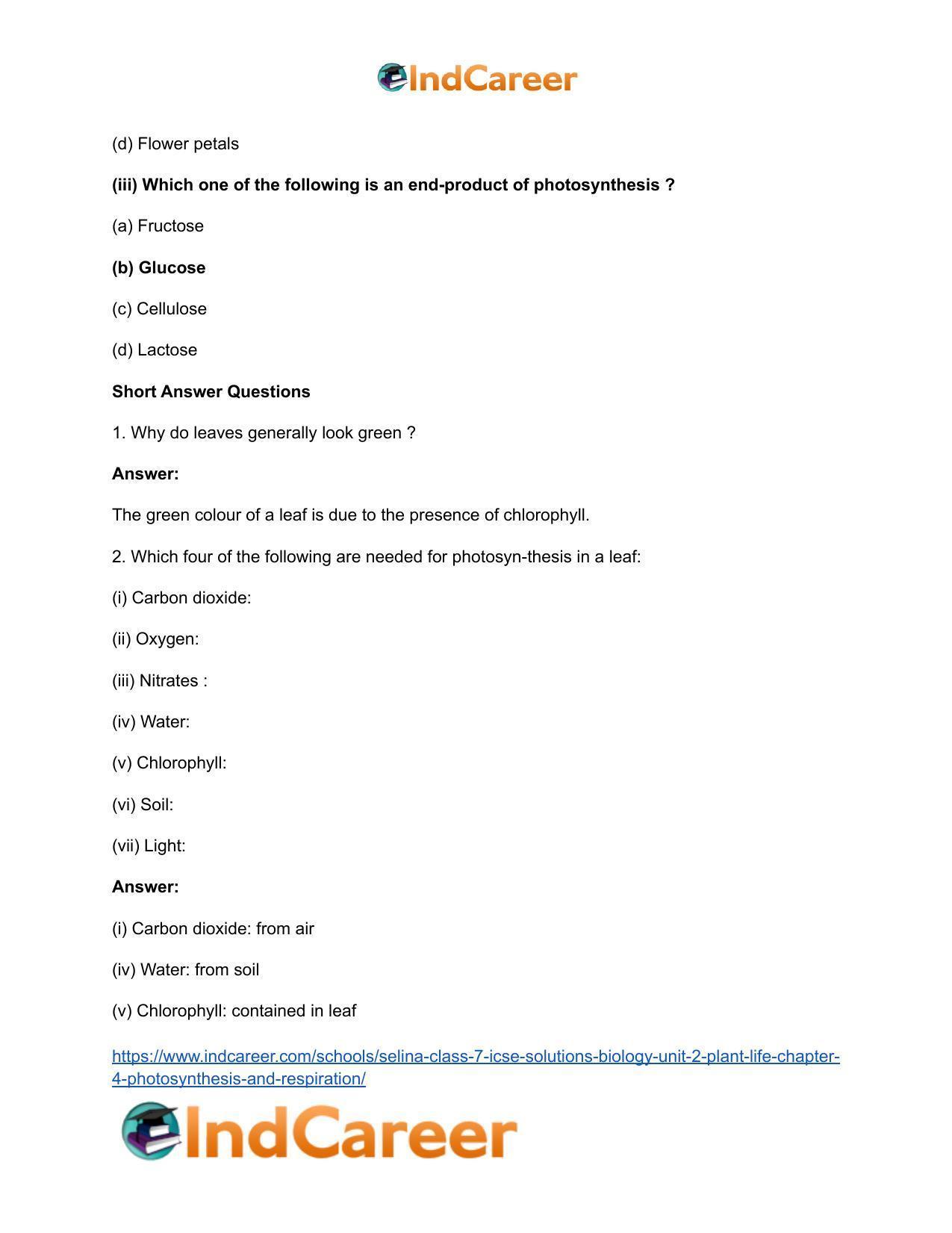 Selina Class 7 ICSE Solutions Biology (Unit 2) - Plant Life: Chapter 4- Photosynthesis and Respiration - Page 3
