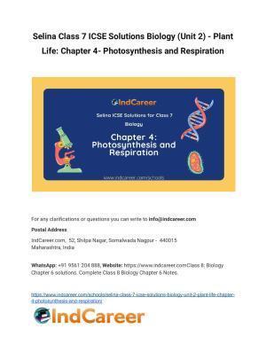 Selina Class 7 ICSE Solutions Biology (Unit 2) - Plant Life: Chapter 4- Photosynthesis and Respiration