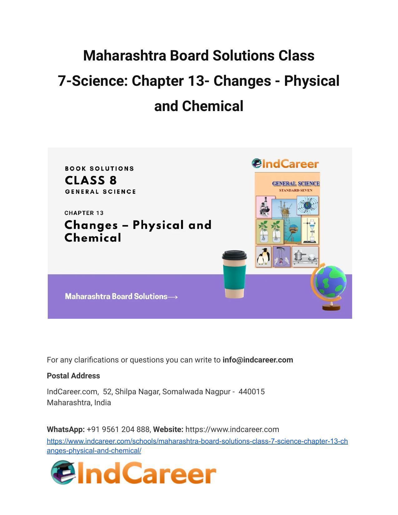 Maharashtra Board Solutions Class 7-Science: Chapter 13- Changes - Physical and Chemical - Page 1