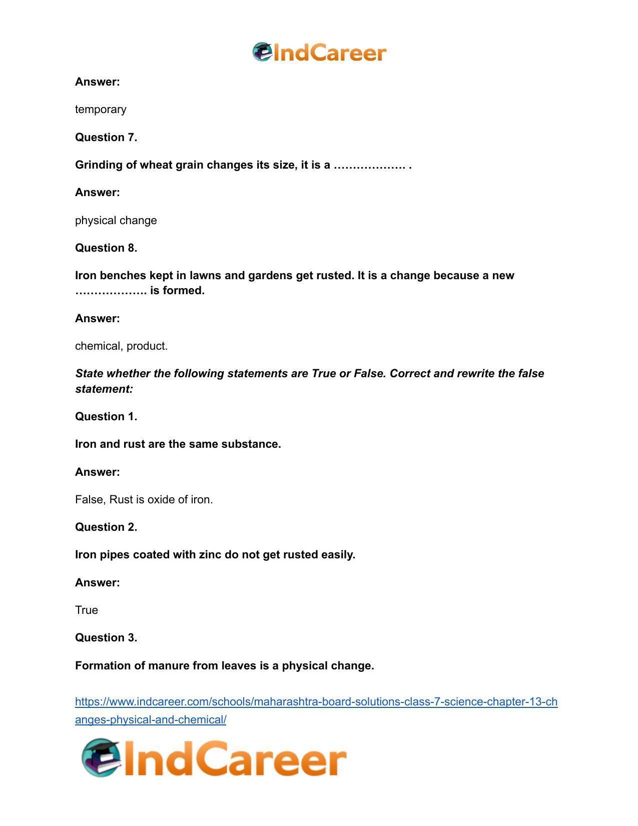 Maharashtra Board Solutions Class 7-Science: Chapter 13- Changes - Physical and Chemical - Page 9
