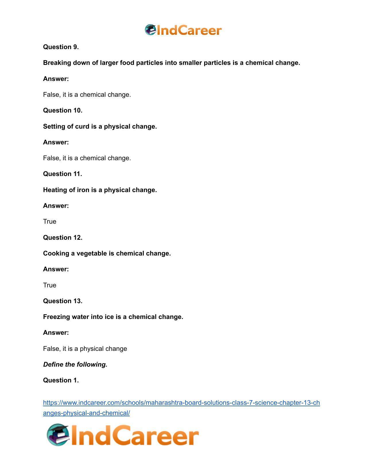Maharashtra Board Solutions Class 7-Science: Chapter 13- Changes - Physical and Chemical - Page 11