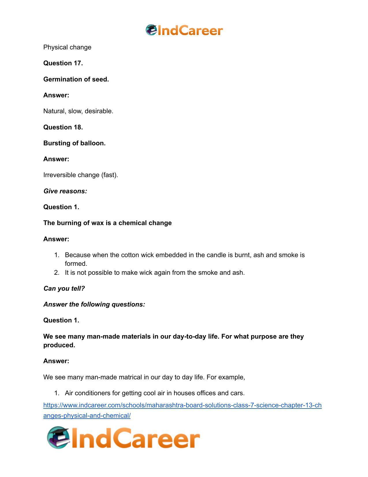 Maharashtra Board Solutions Class 7-Science: Chapter 13- Changes - Physical and Chemical - Page 22