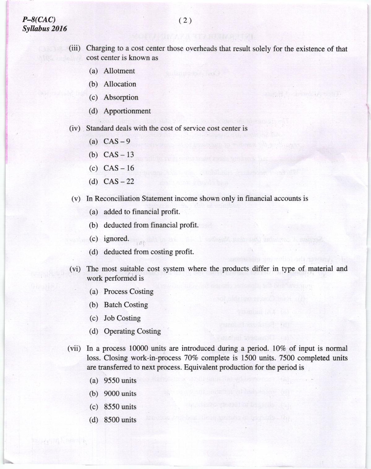 ICMAI Dec 2018 Cost Accounting Question Paper  - Page 2