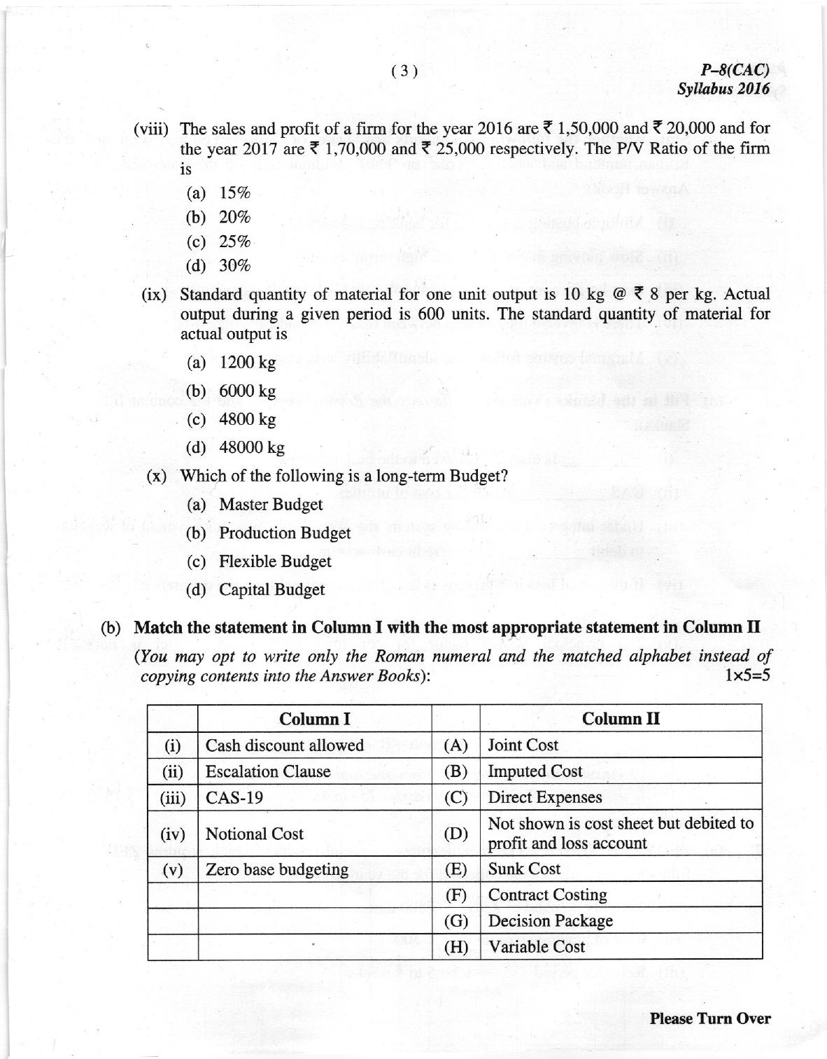 ICMAI Dec 2018 Cost Accounting Question Paper  - Page 3