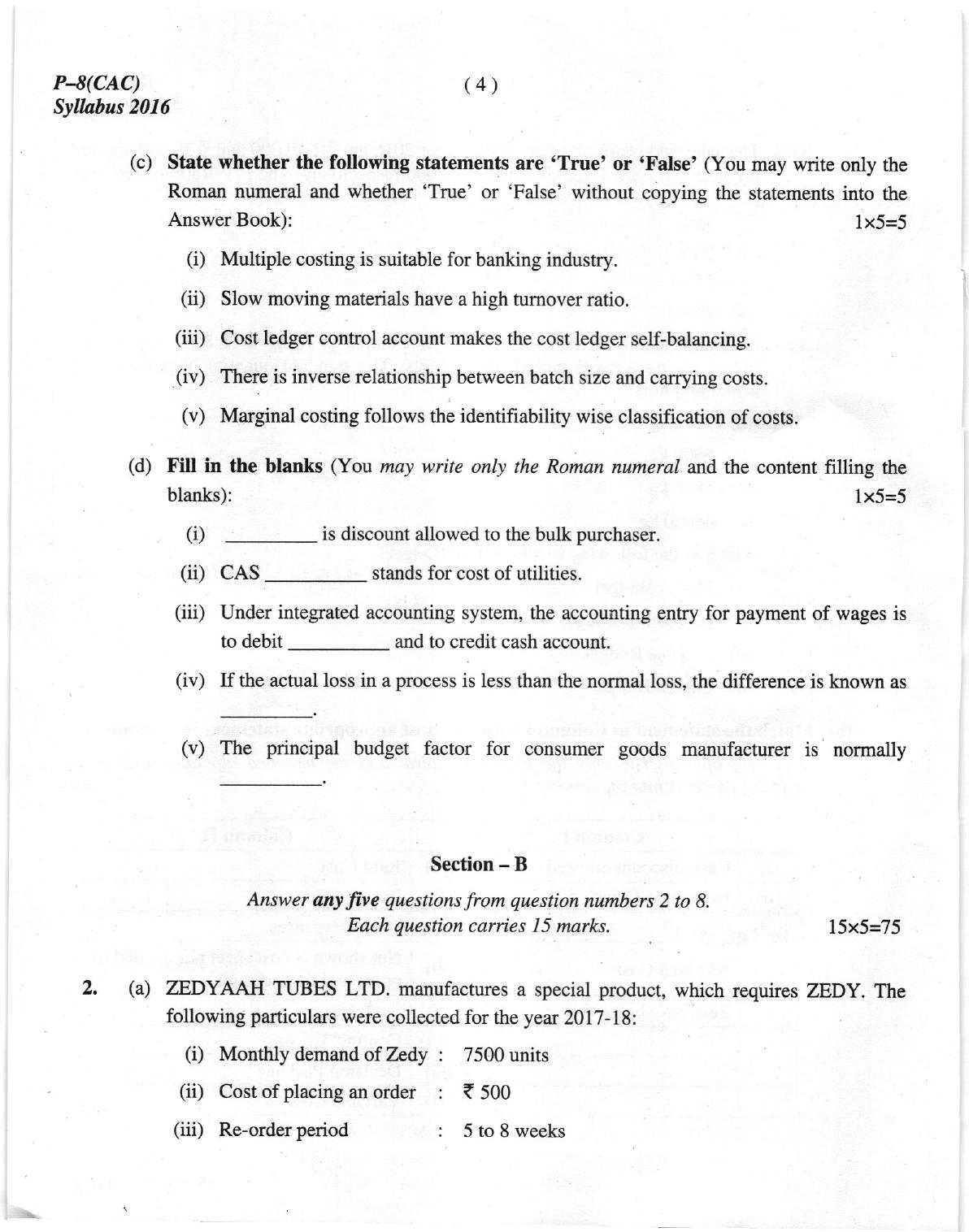 ICMAI Dec 2018 Cost Accounting Question Paper  - Page 4
