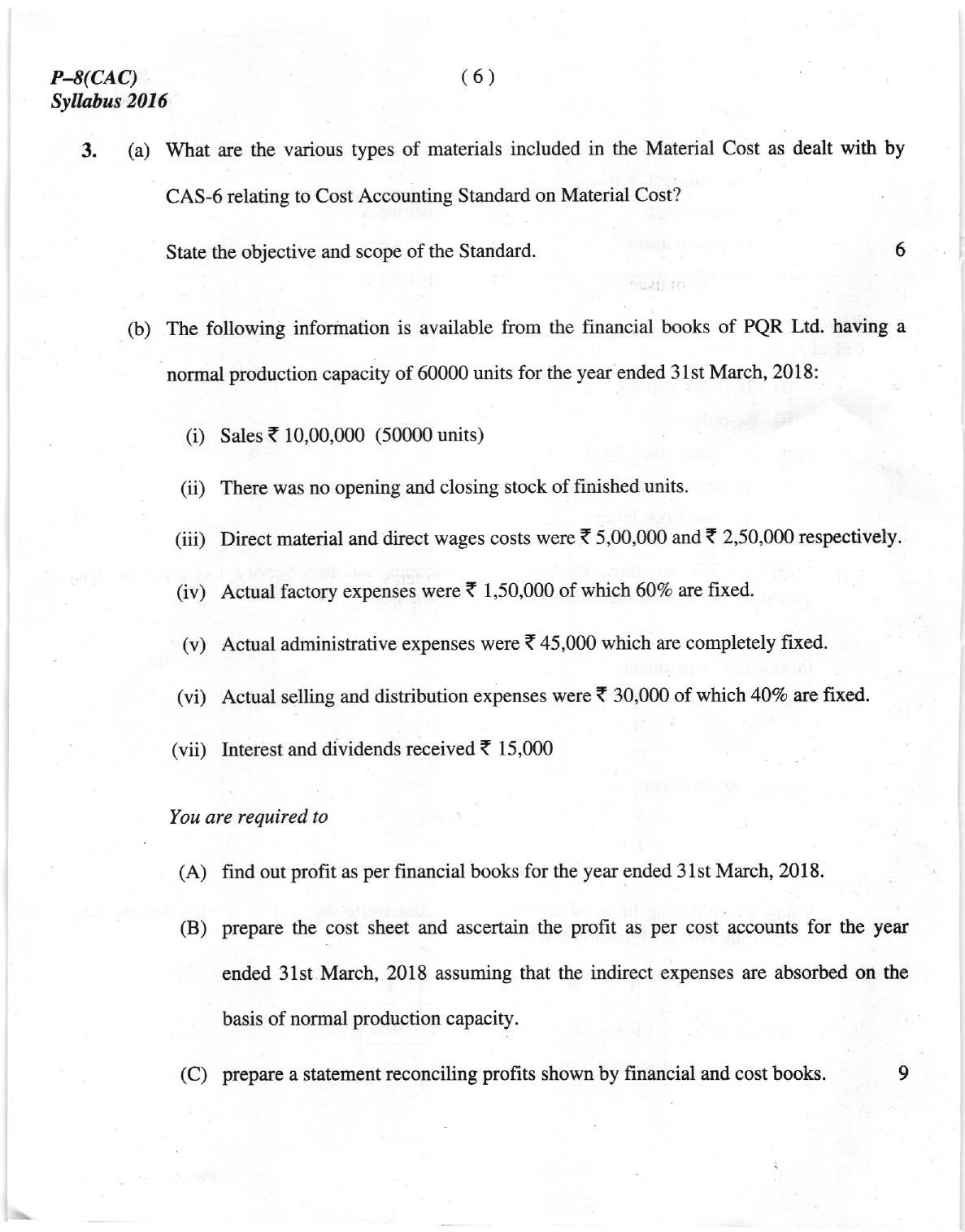ICMAI Dec 2018 Cost Accounting Question Paper  - Page 6