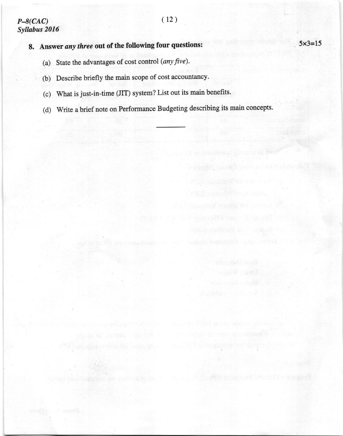 ICMAI Dec 2018 Cost Accounting Question Paper  - Page 12