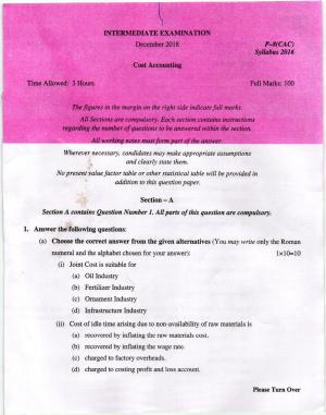 ICMAI Dec 2018 Cost Accounting Question Paper 