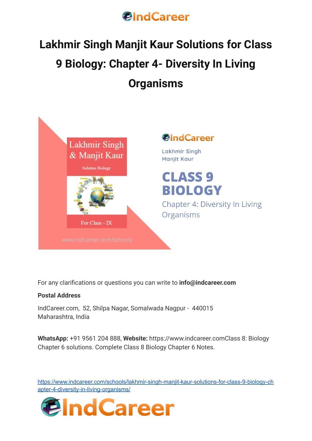 Lakhmir Singh Manjit Kaur Solutions for Class 9 Biology: Chapter 4- Diversity In Living Organisms - Page 1