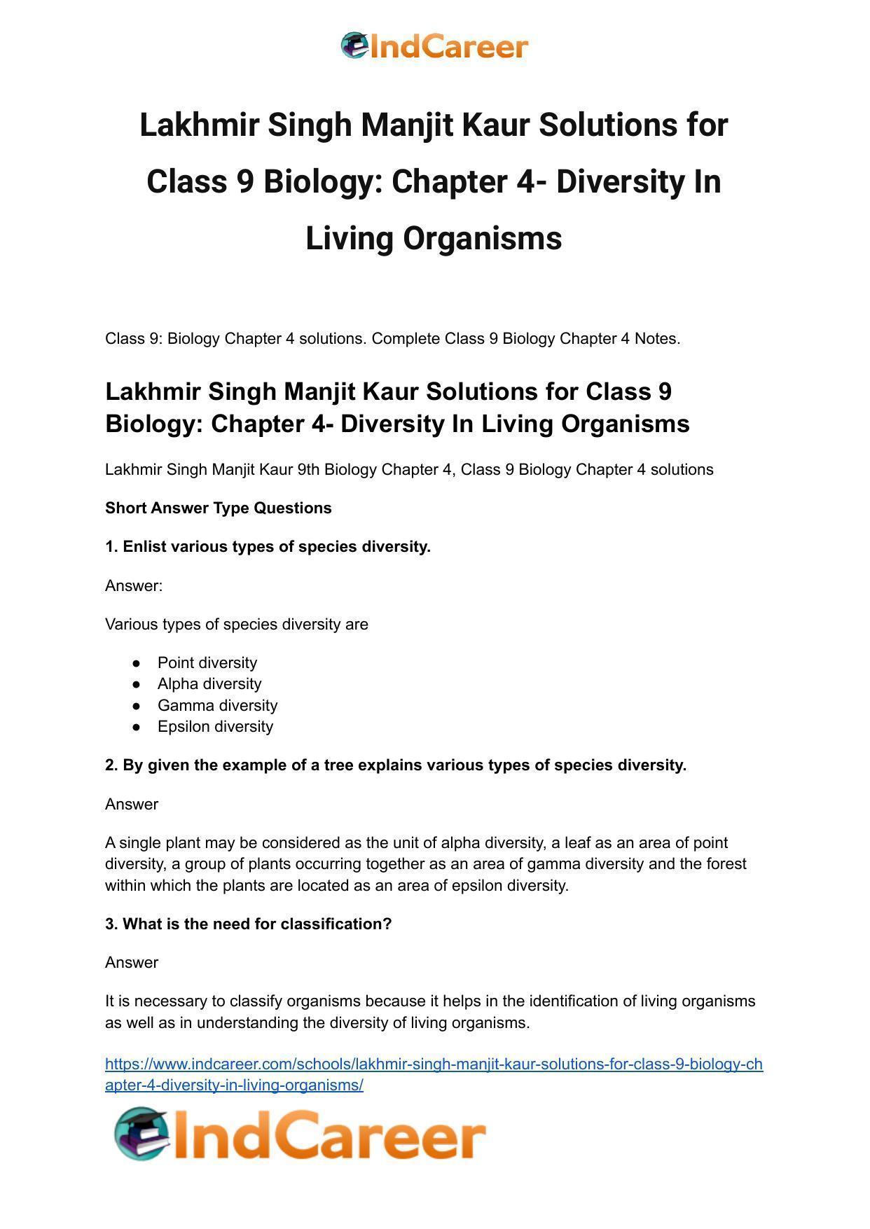 Lakhmir Singh Manjit Kaur Solutions for Class 9 Biology: Chapter 4- Diversity In Living Organisms - Page 2