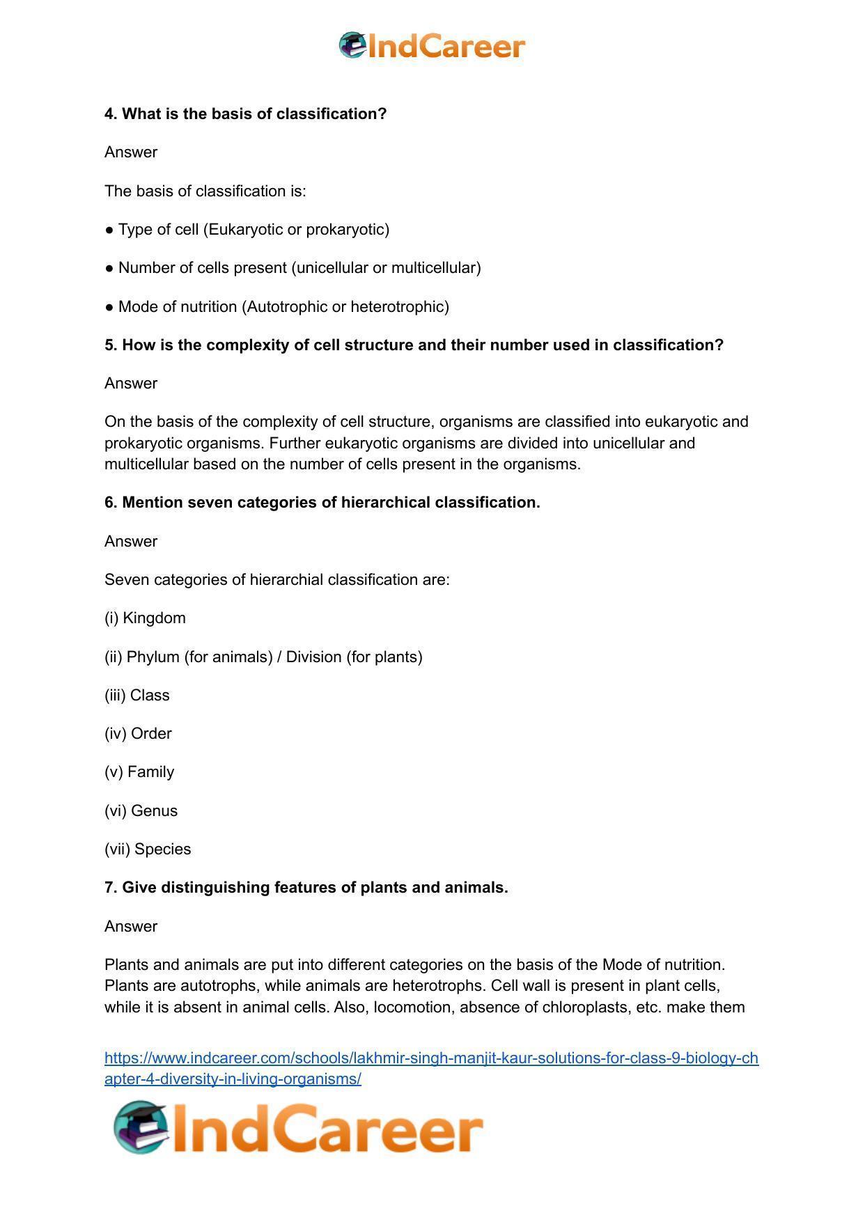 Lakhmir Singh Manjit Kaur Solutions for Class 9 Biology: Chapter 4- Diversity In Living Organisms - IndCareer Docs Lakhmir Singh Manjit Kaur Solutions for Class 9 Biology: Chapter 4- Diversity In Living Organisms - IndCareer Docs