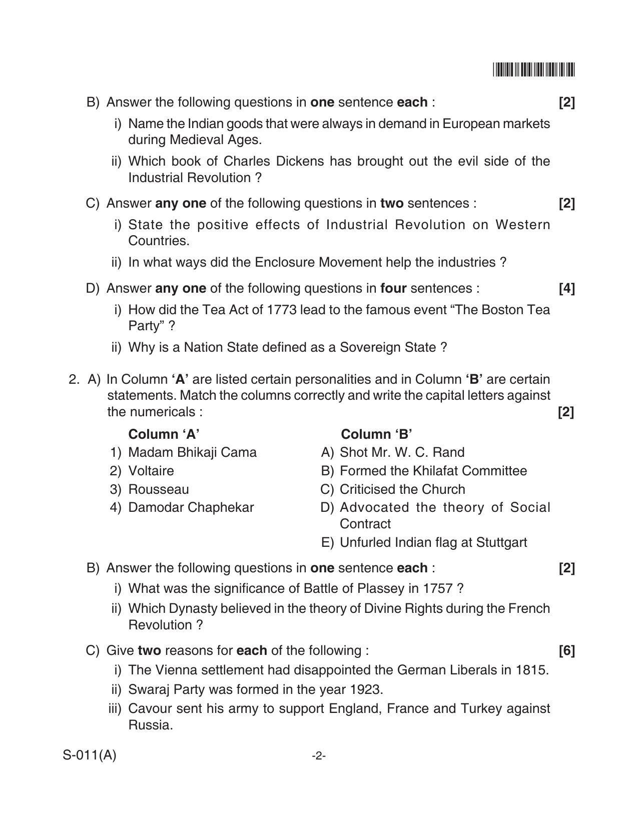 Goa Board Class 10 Social Science(E)  011 (April 2018) Question Paper - Page 2