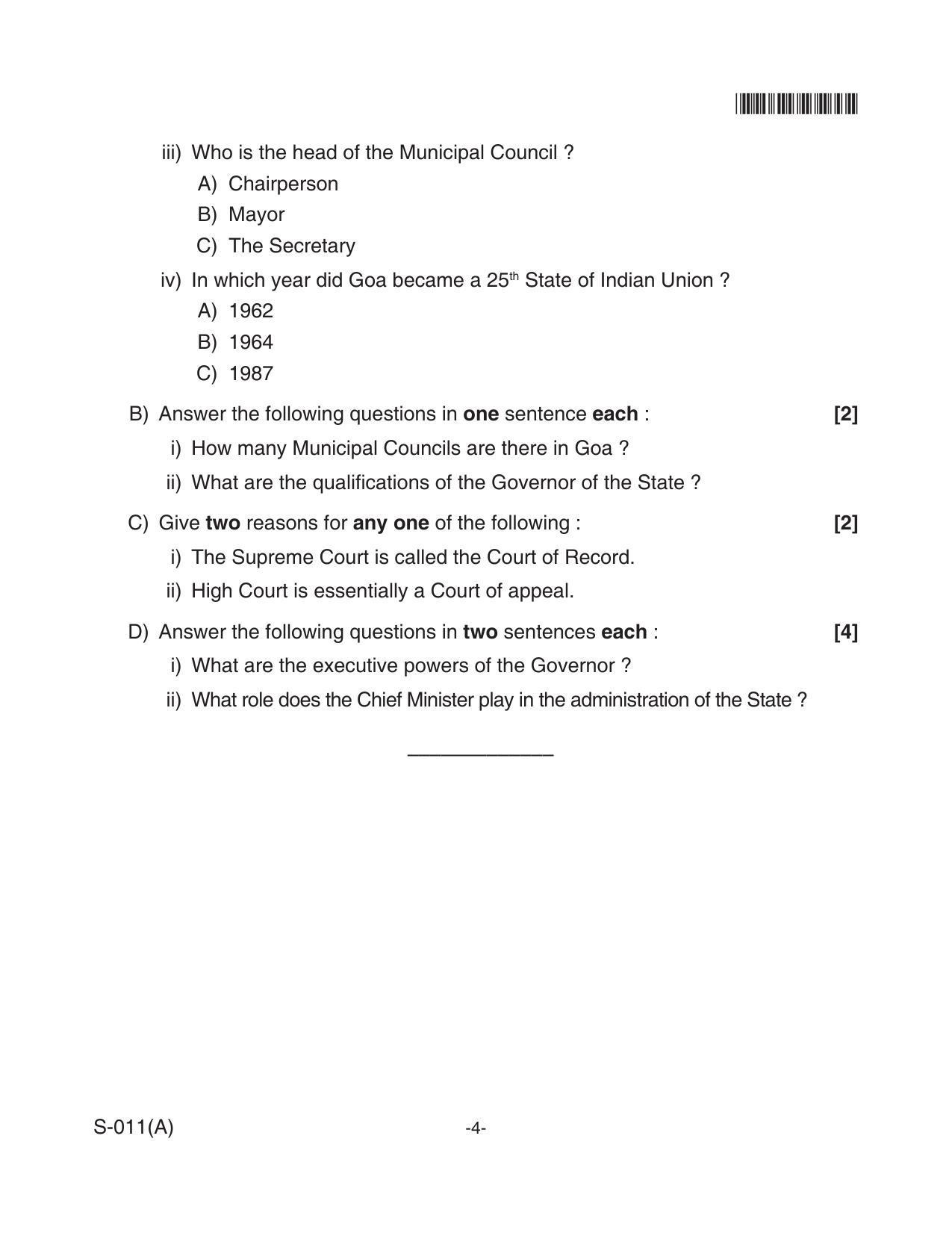 Goa Board Class 10 Social Science(E)  011 (April 2018) Question Paper - Page 4