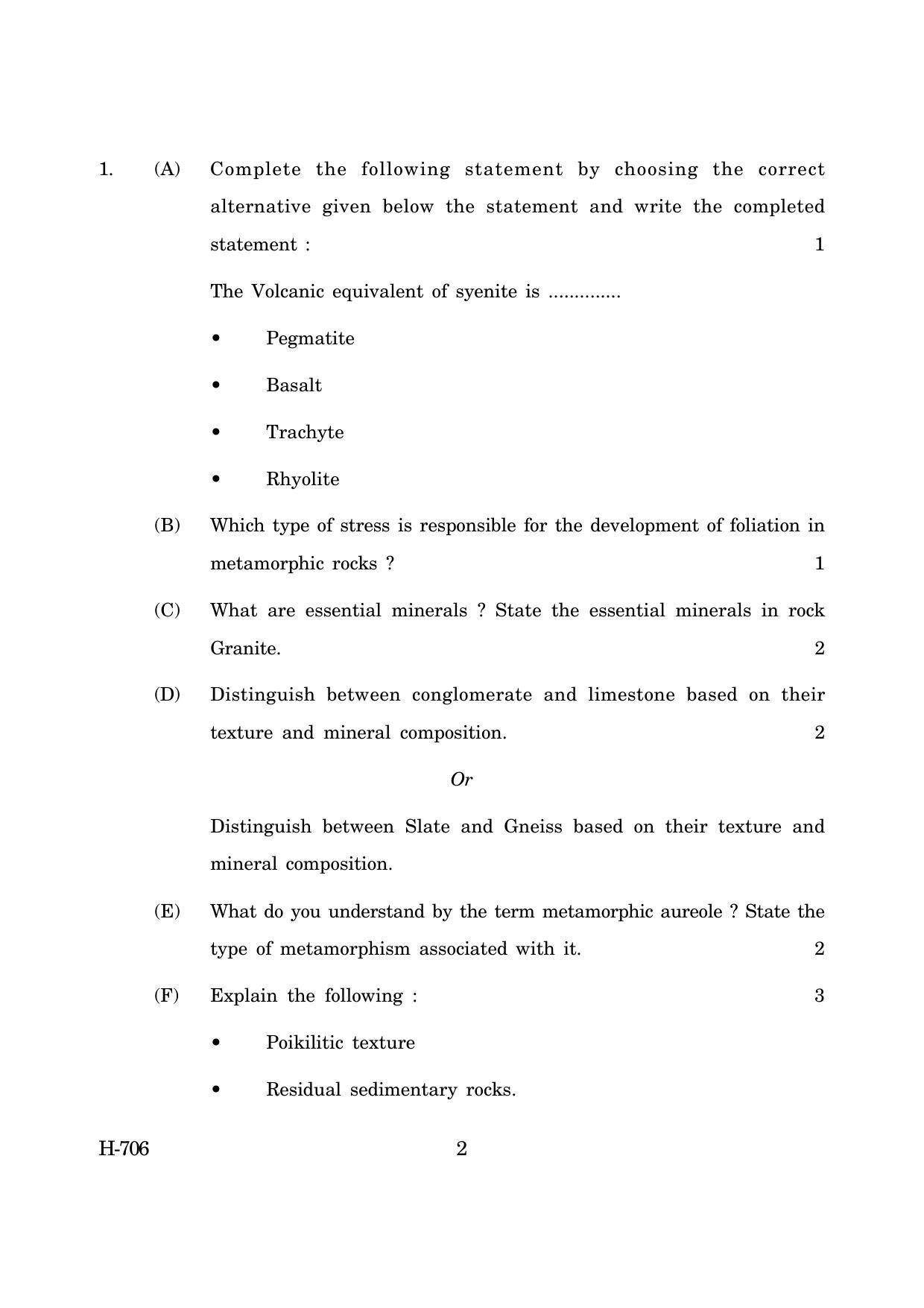 Goa Board Class 12 Geology (June 2019) Question Paper - Page 2