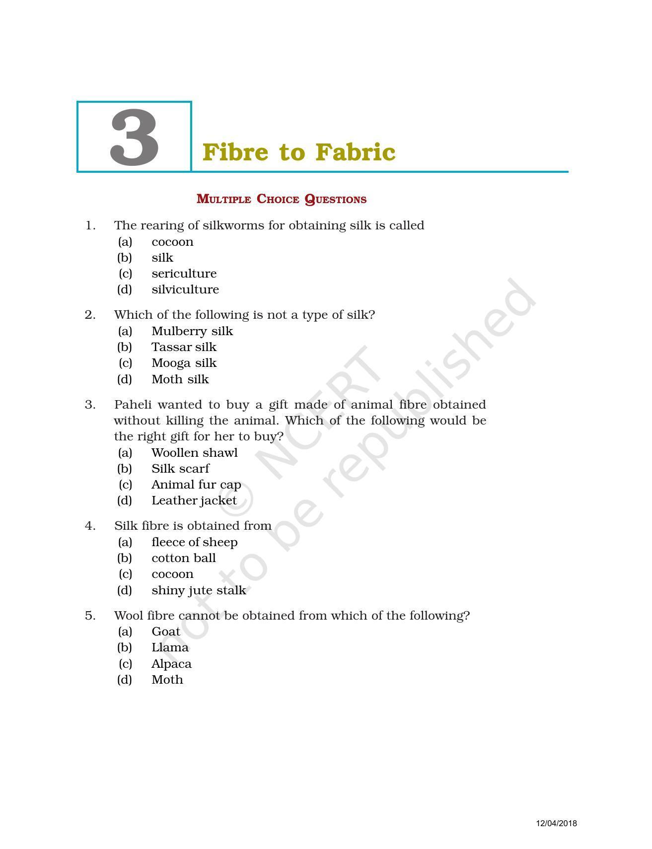 NCERT Exemplar Book for Class 7 Science: Chapter 3-Fibre to Fabric - Page 1