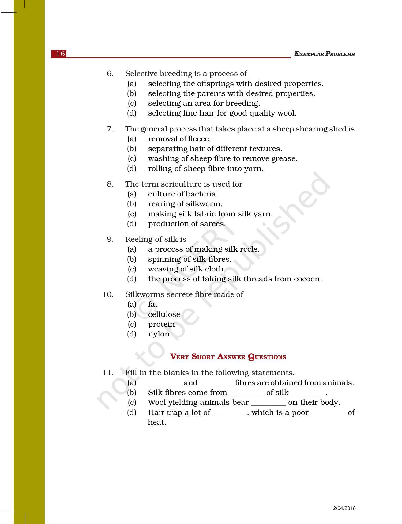 NCERT Exemplar Book for Class 7 Science: Chapter 3-Fibre to Fabric - Page 2