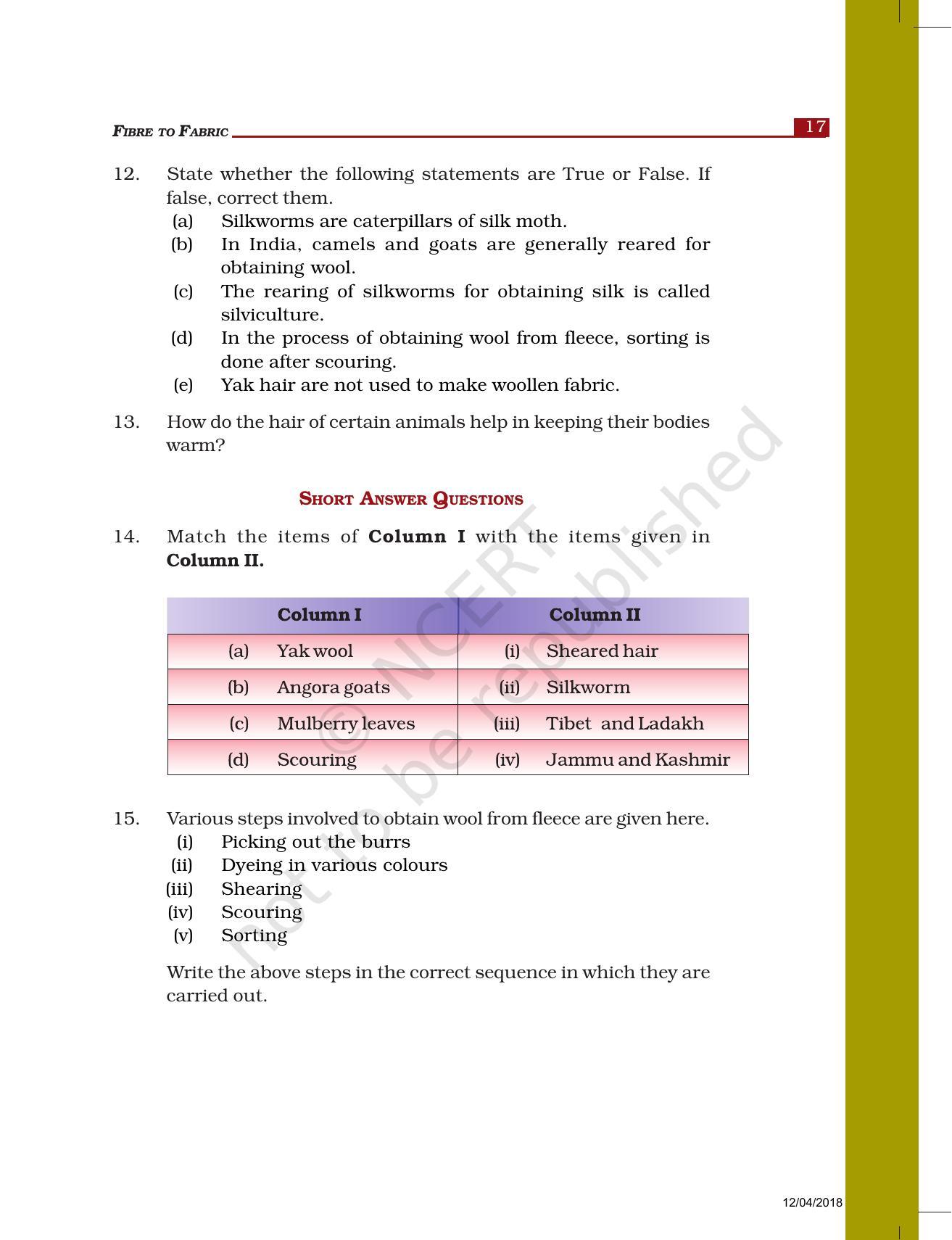 NCERT Exemplar Book for Class 7 Science: Chapter 3-Fibre to Fabric - Page 3