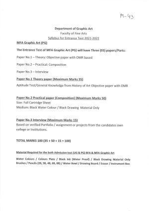 JMI Entrance Exam M43-M.F.A(Graphic Art)(Print Making) Syllabus